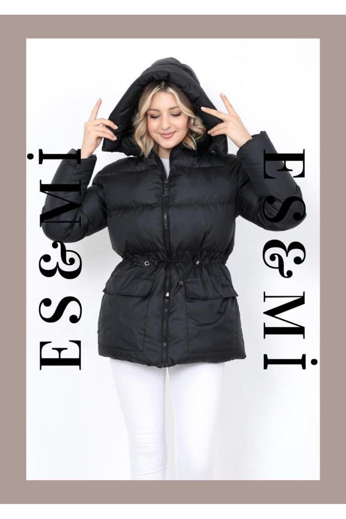 ESMİ Bayan Giyim-Capped waist Elastic Inflatable Coat 3