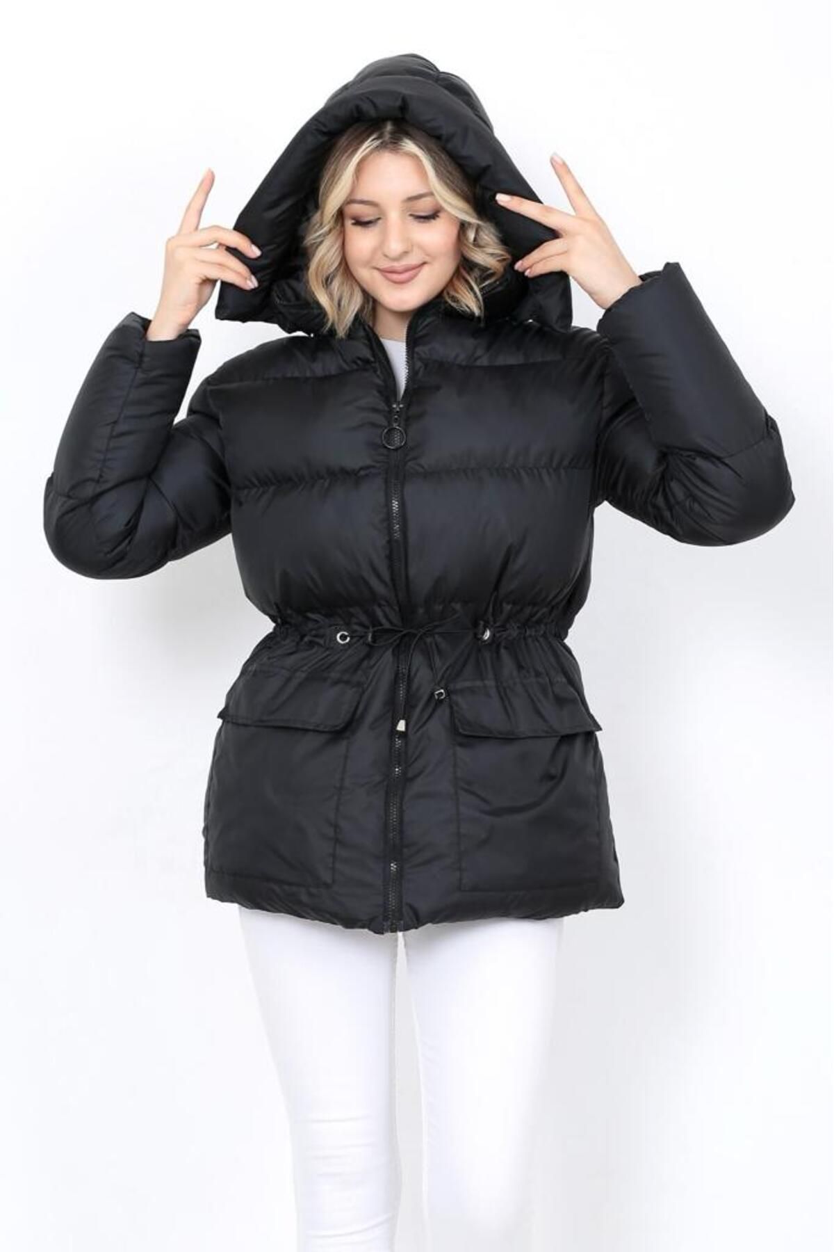 ESMİ Bayan Giyim-Capped waist Elastic Inflatable Coat 7