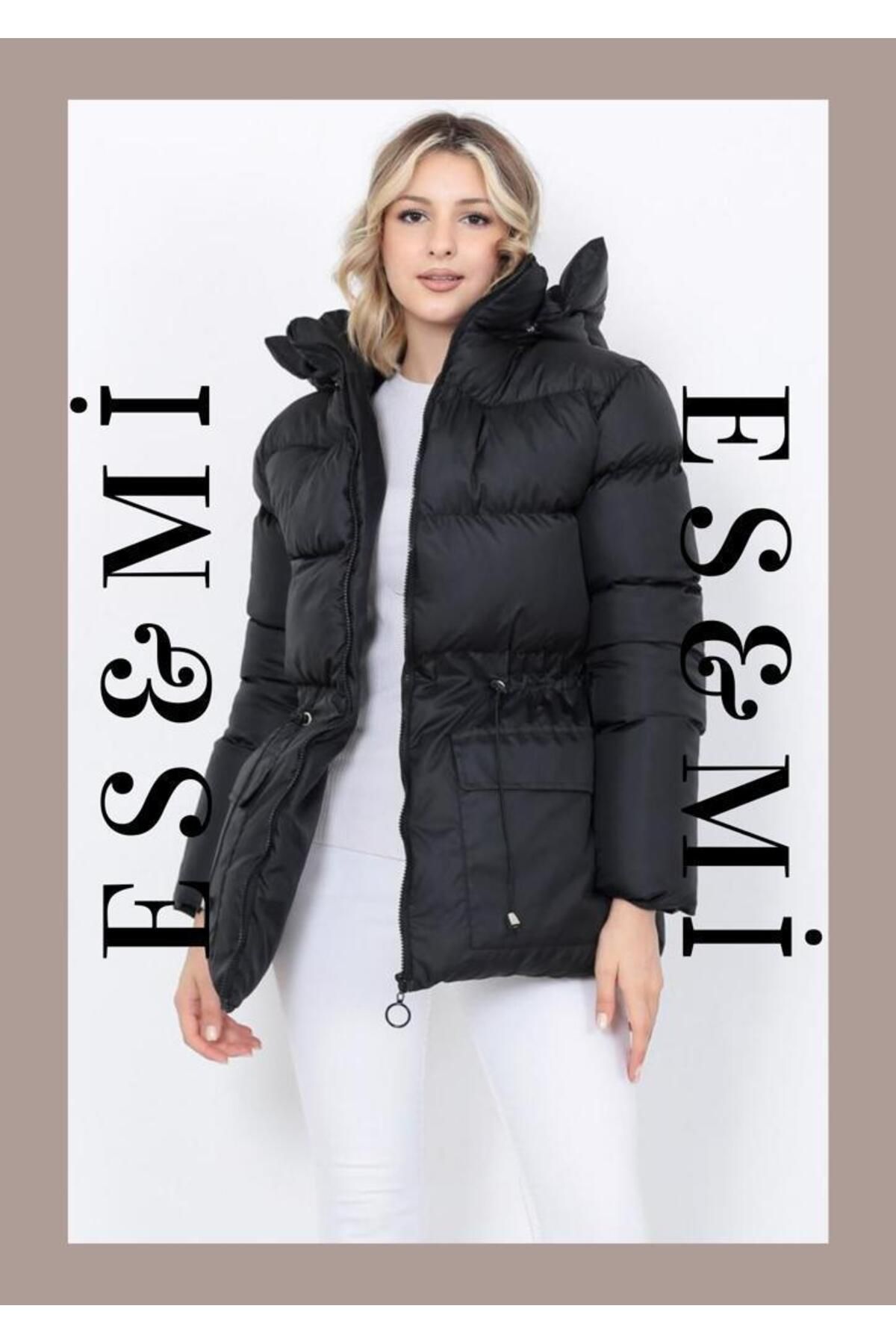 ESMİ Bayan Giyim-Capped waist Elastic Inflatable Coat 4