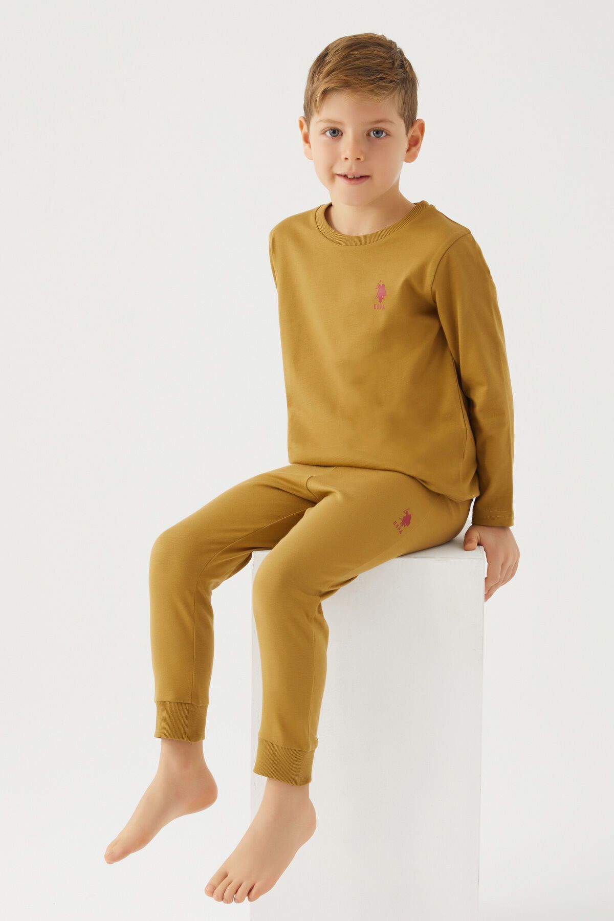 ست لباس خواب آستین بلند خاکی پسرانه U.S. Polo Assn.