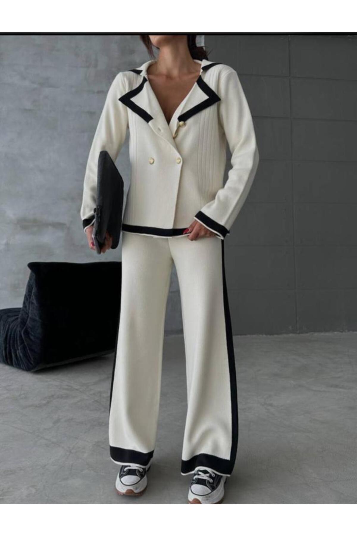 Ensemble tricot jersey Mooi Butik avec fente à la jambe - Noir - Görsel 2