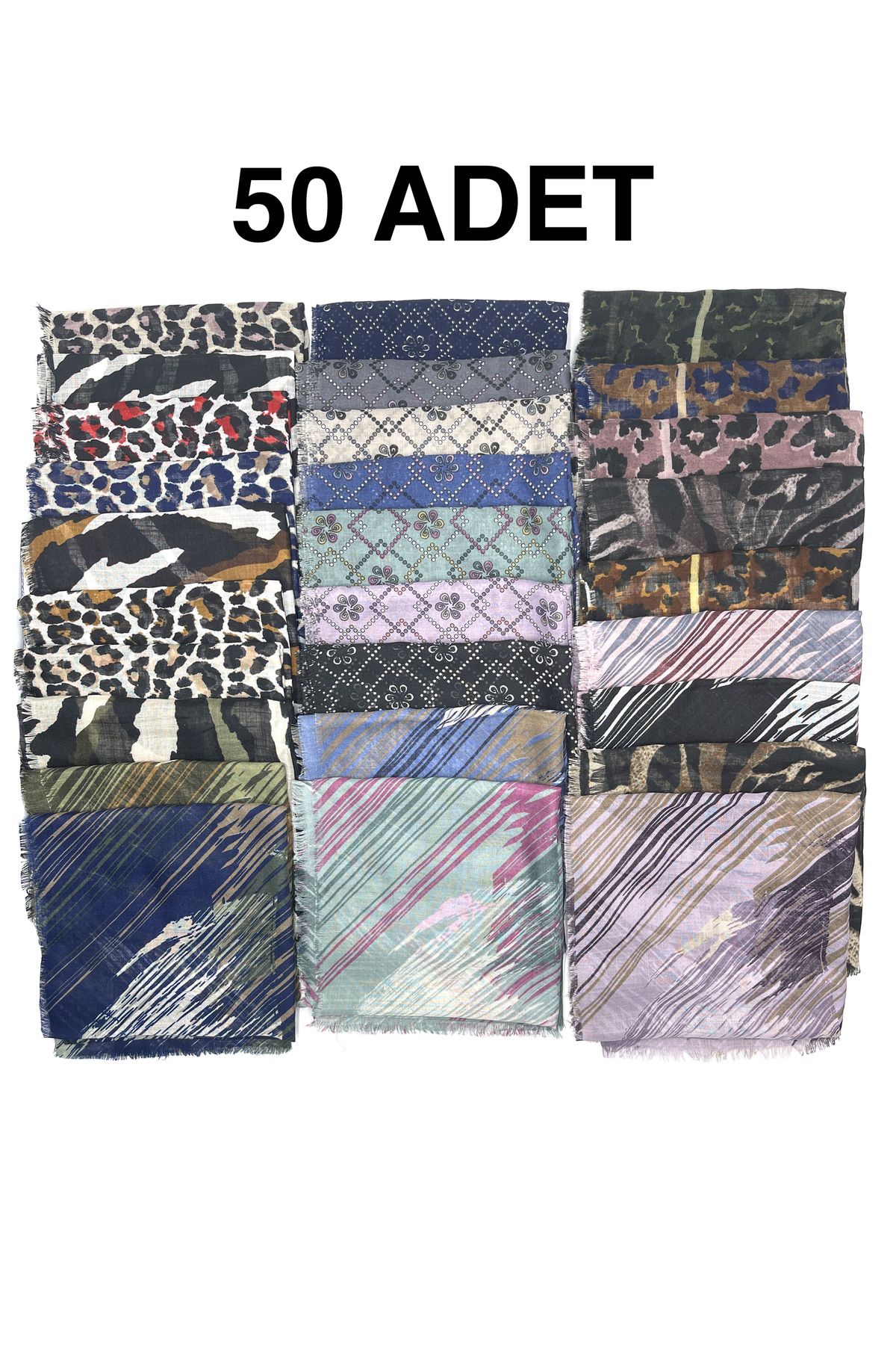 Naz İpek Set De 50 De Eșarfe De Scris Din Bumbac Flamuat Cu Model Mixt 100x100cm Leopard Zebră Cadou Etnic Geometric - One Size