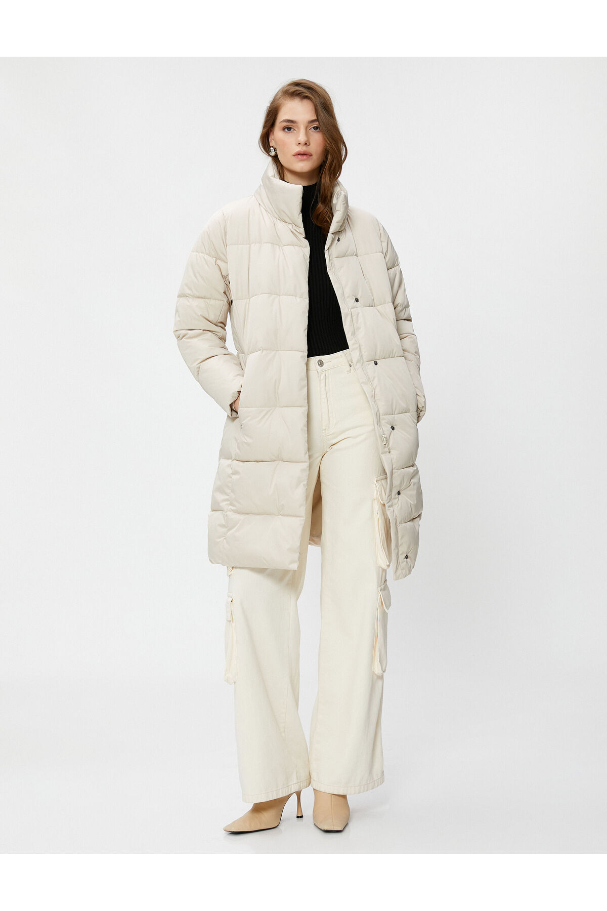 جیب های یقه بلند ژاکت پفی زیپ دار