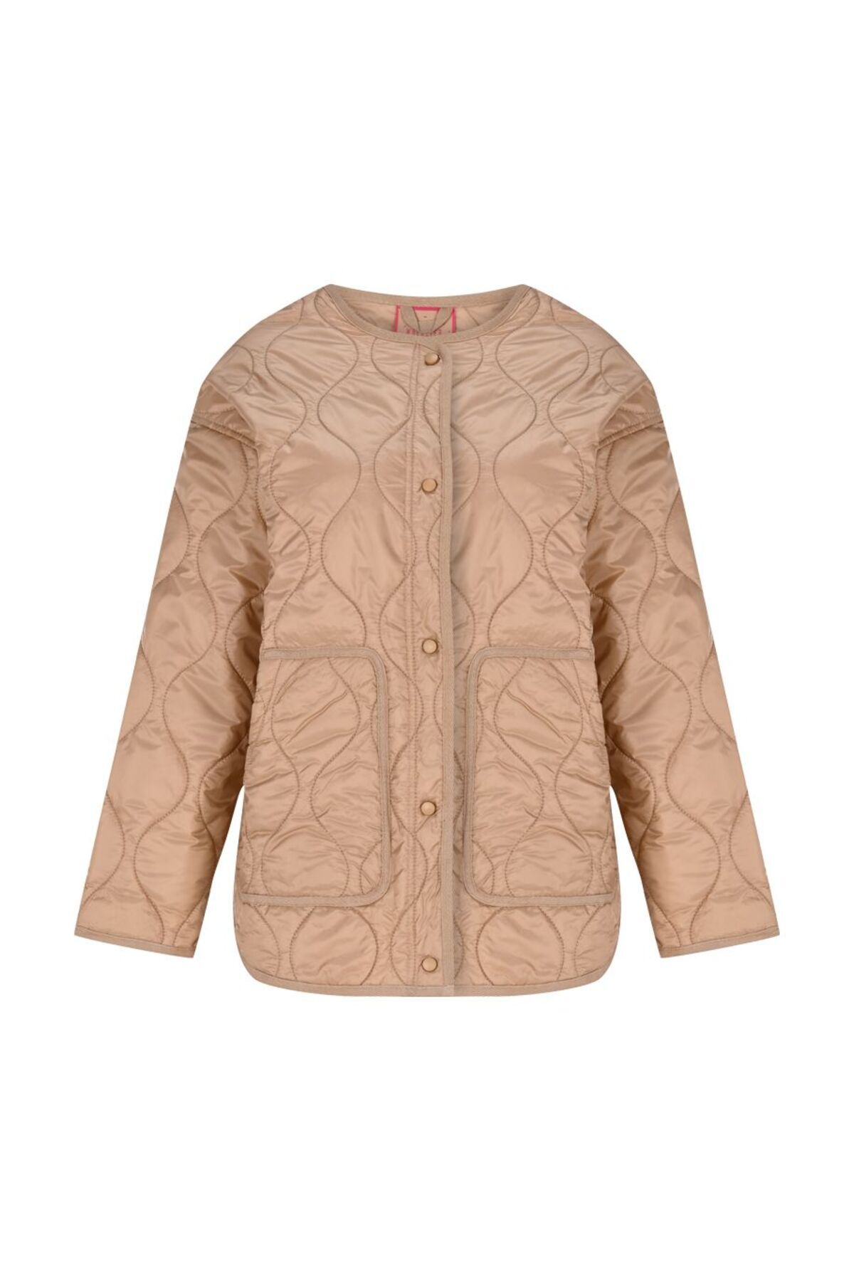 Genel Markalar  Bej Quilt-line Desenli Bisiklet Yaka Mont