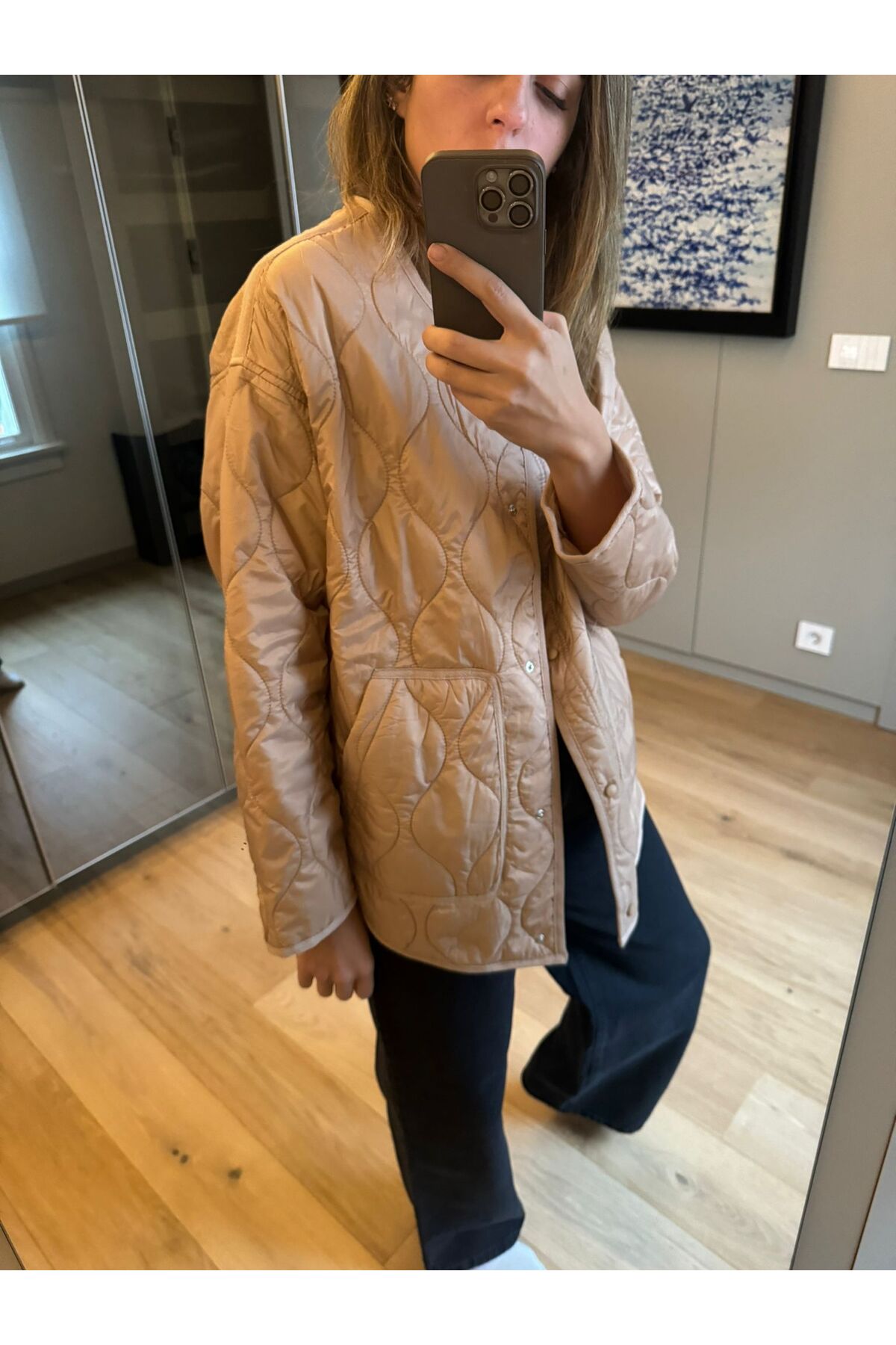 Genel Markalar  Bej Quilt-line Desenli Bisiklet Yaka Mont - Görsel 5