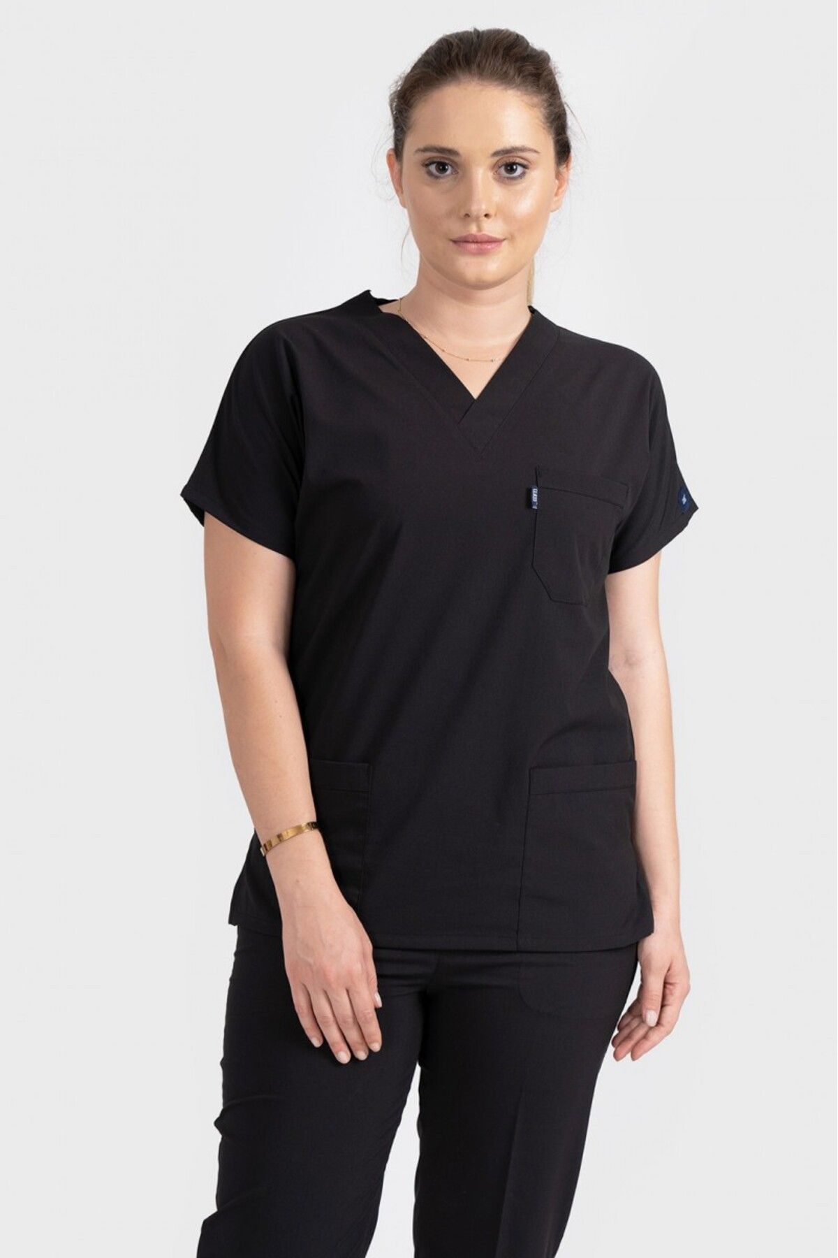 SKORMED Îmbrăcăminte Doctor Hospital Nurse Jersey Black Lycra Bottom Top Set Tricou - XL