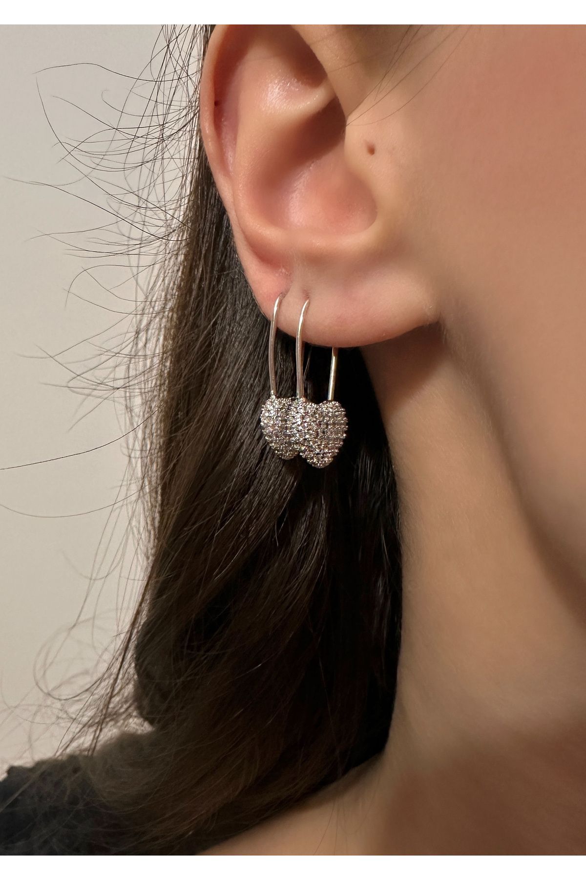 Heart safety pin earrings hotsell