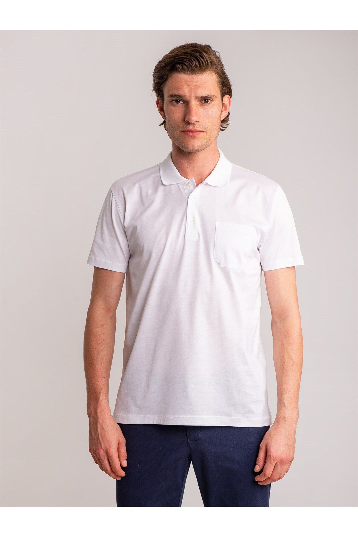 Dufy تی شرت یقه چوگان با تناسب معمولی مردانه سفید
