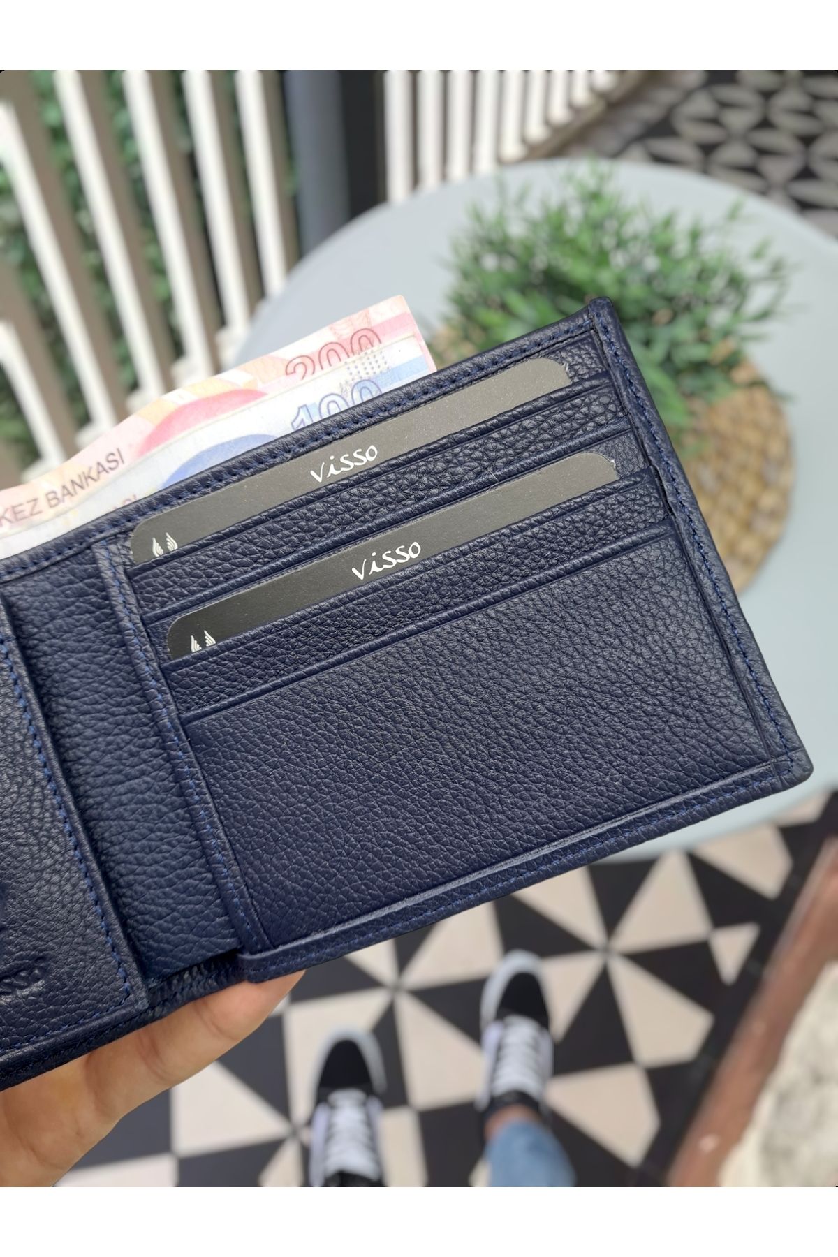 کیف پول مردانه VISSO 262 هویت دوتایی چرمی واقعی در مقایسه با کلاسیک رنگ آبی Visso leather