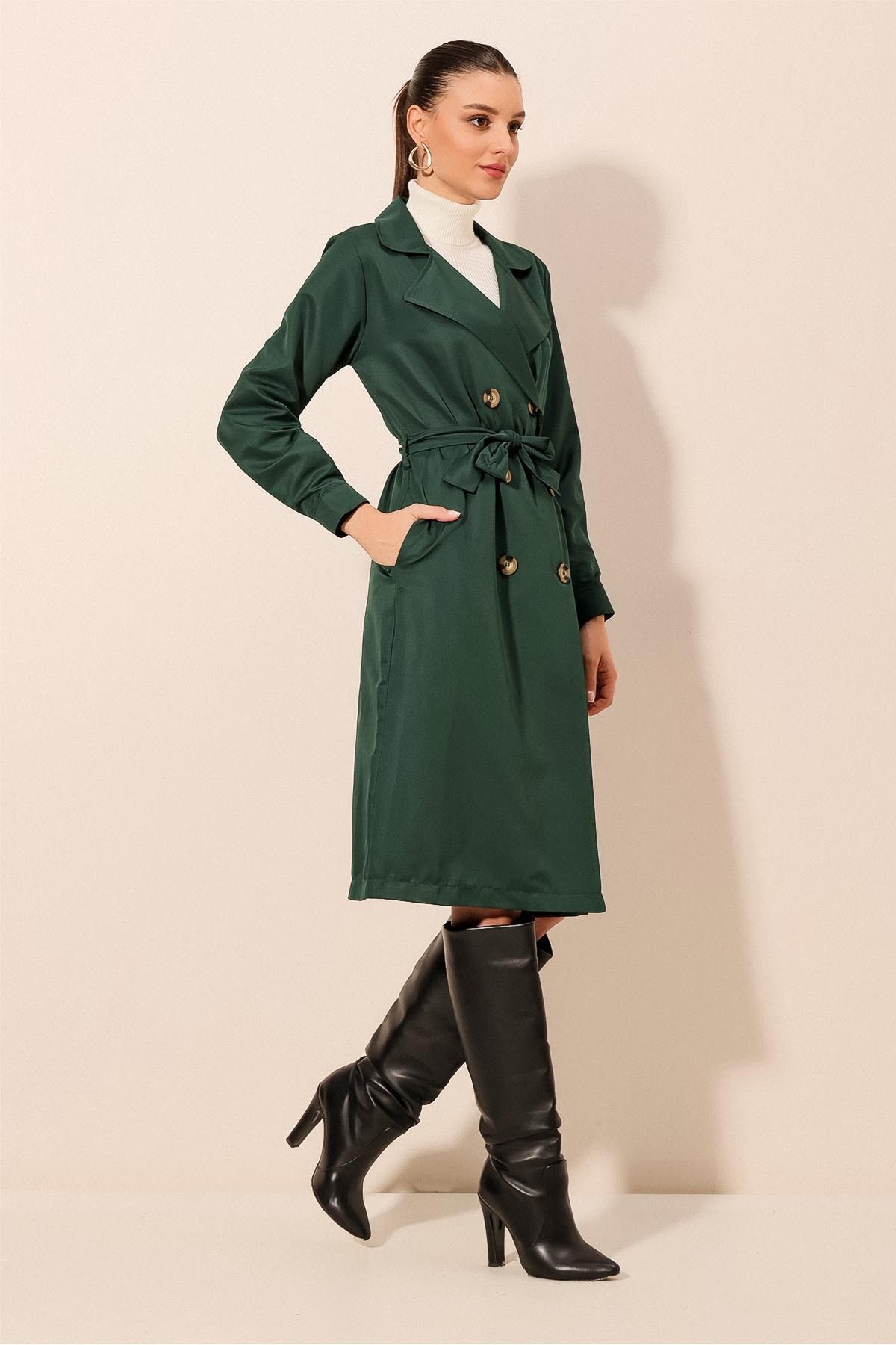 Bigdart 5853 Double Breasted Collar Trench Coat Emerald Green