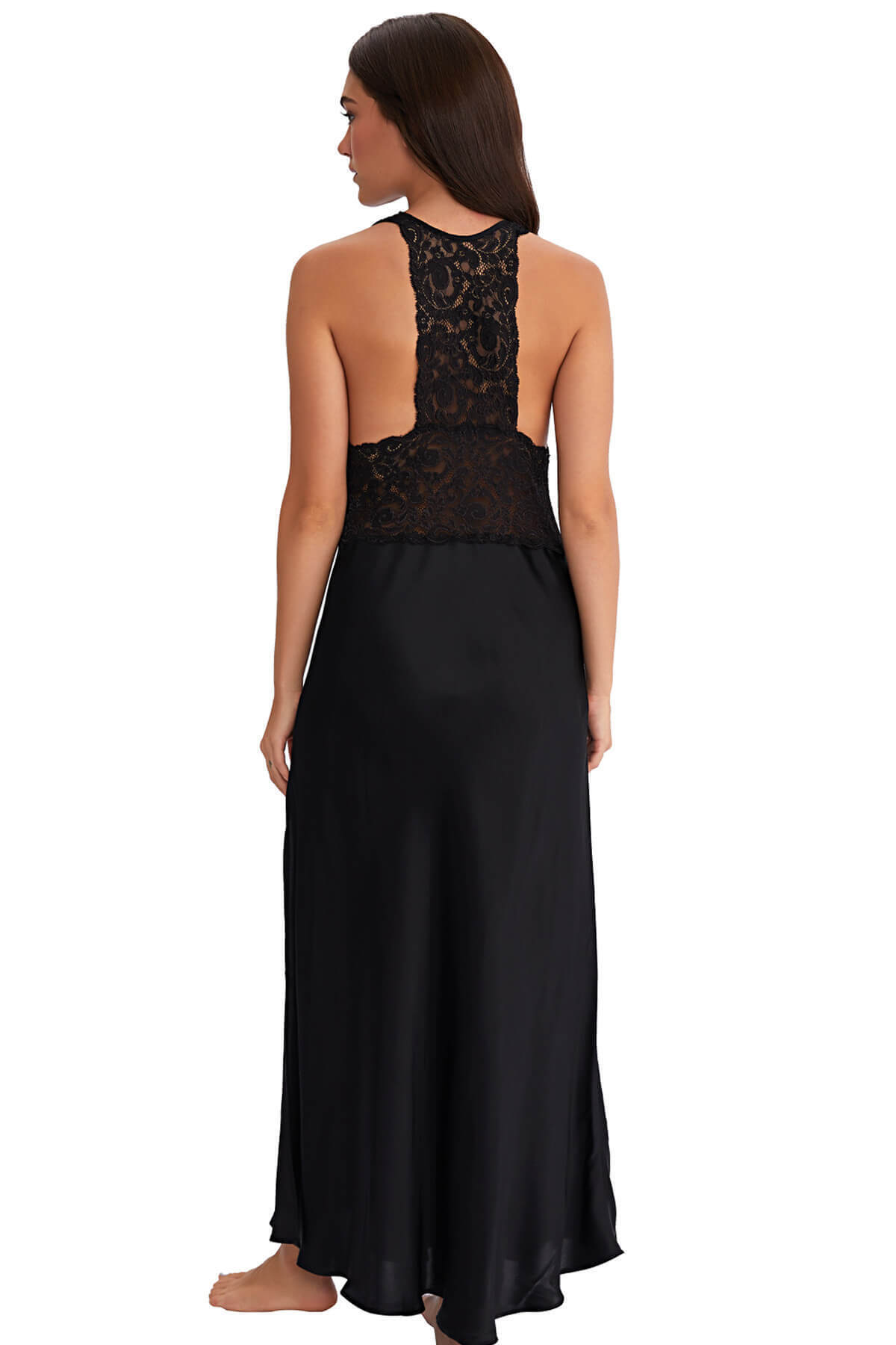AYYILDIZ-3911 Black Long Satin Nightgown 3