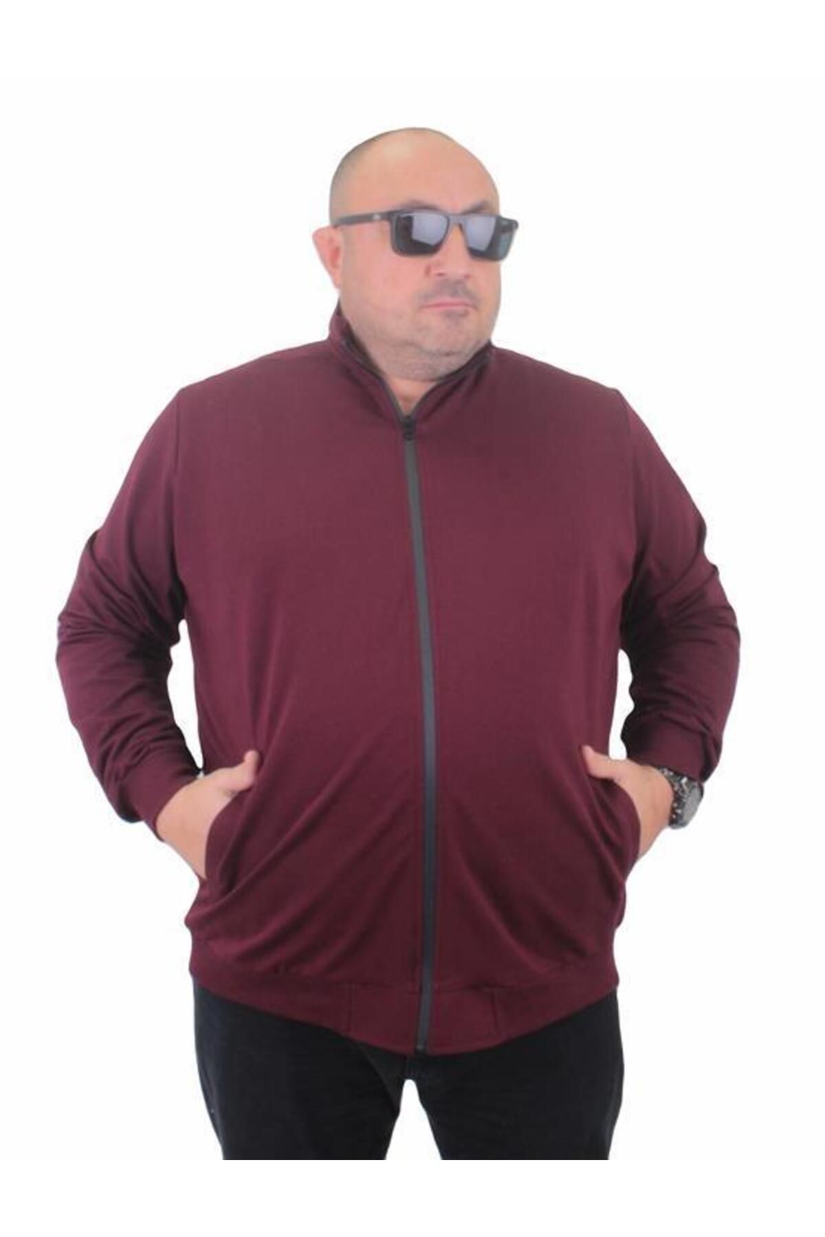 Büyük Beden Basic Mevsimlik Fermuarlı Sweatshirt 22750 MURDUM
