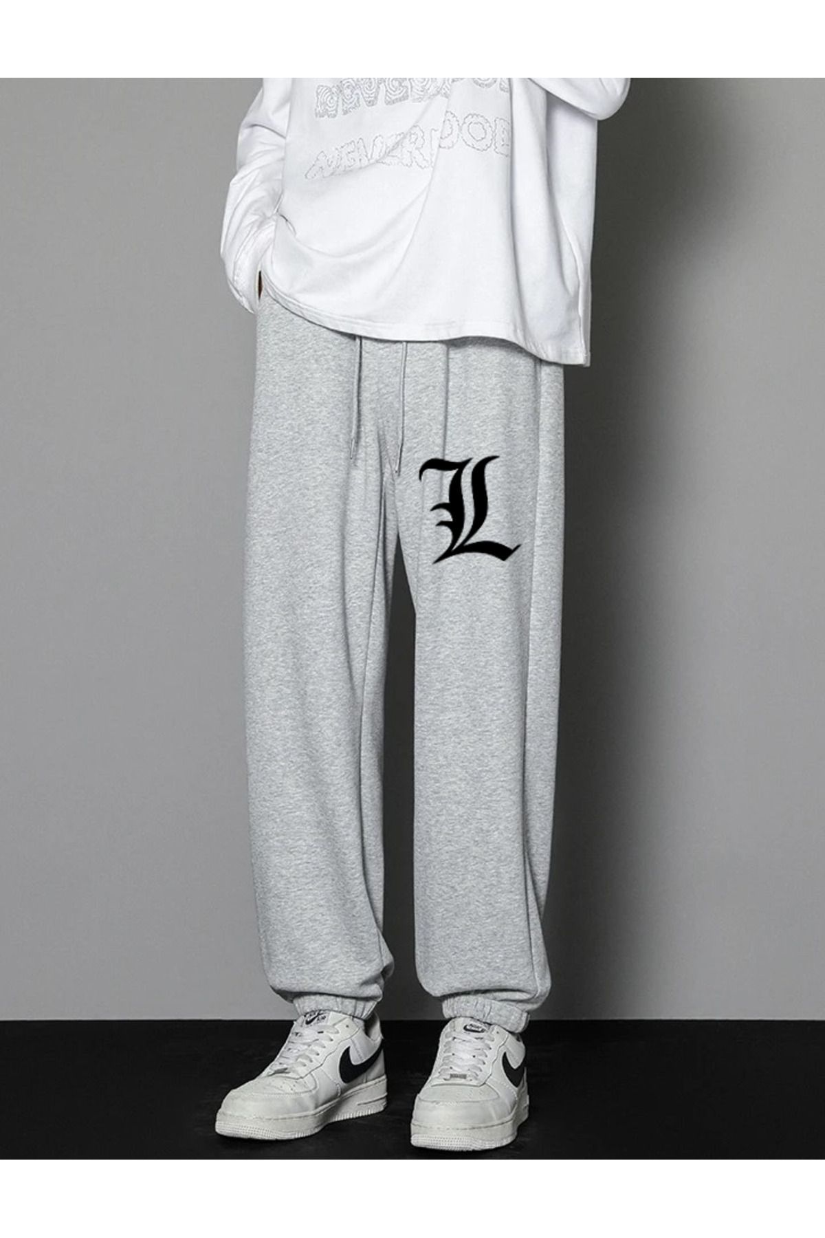 Touz Anime Death Note L Printed Unisex Gray Sweatpants Trendyol