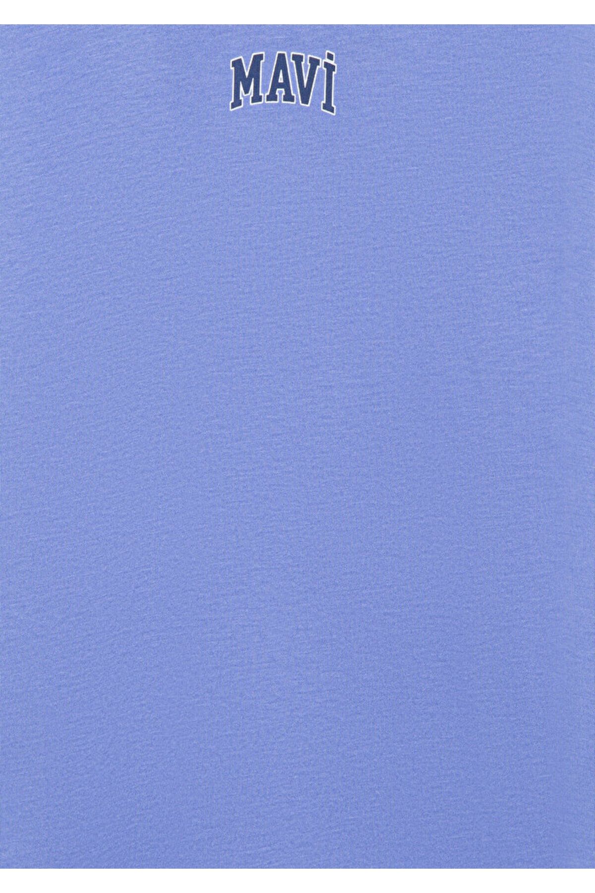 Mavi تی شرت آستین بلند یاسی چاپ شده با طرح معمولی / برش 7610120-70558