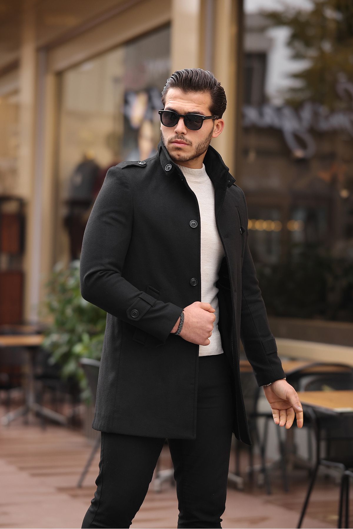 Men's stand collar best sale wool coat
