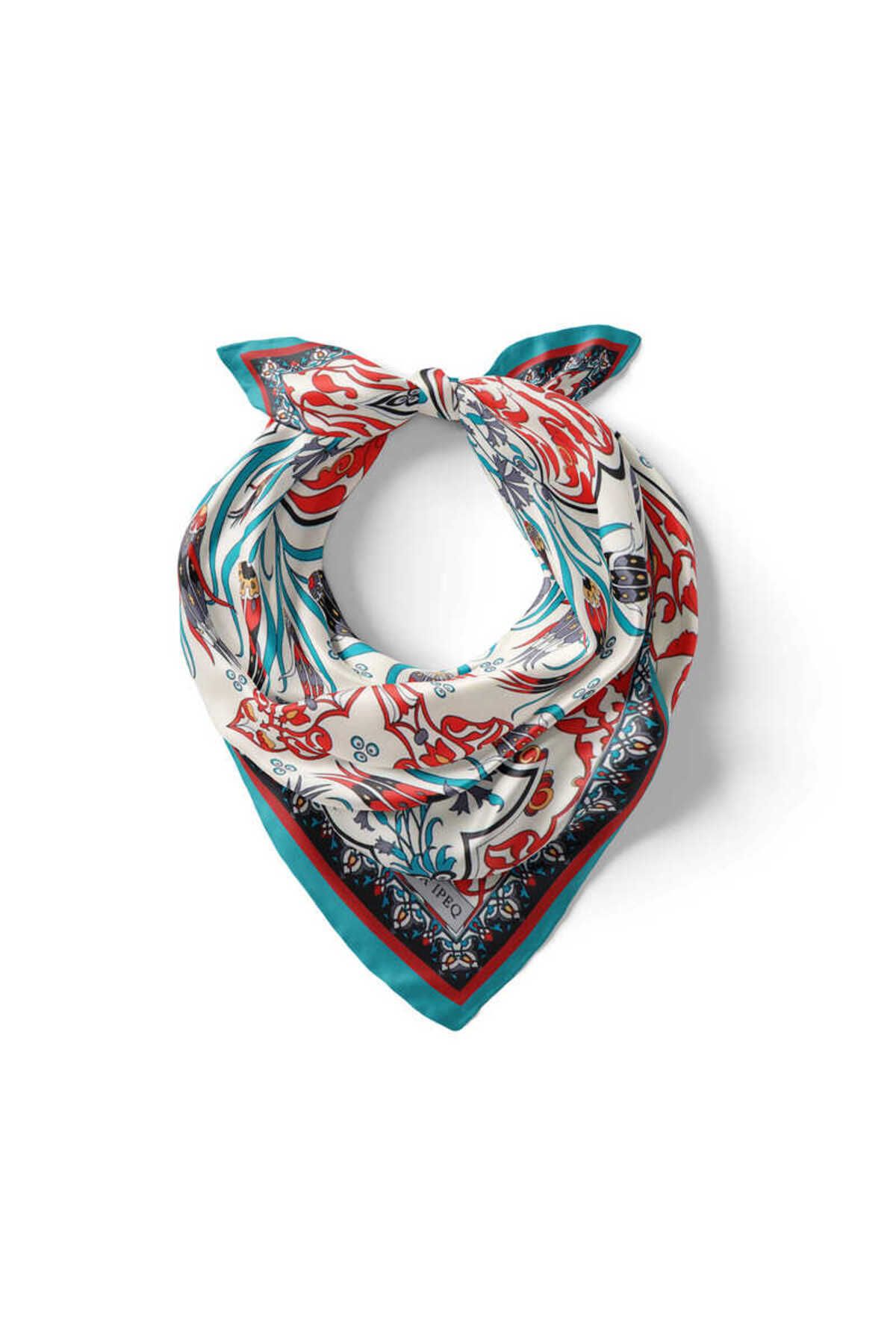 Bursa İpek-Turquoise Çintemani Carnation Pattern Silky Handkerchief 2