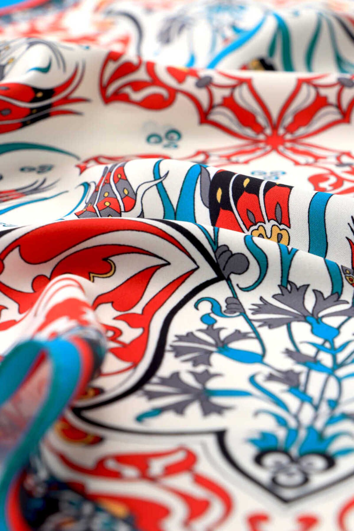 Bursa İpek-Turquoise Çintemani Carnation Pattern Silky Handkerchief 3