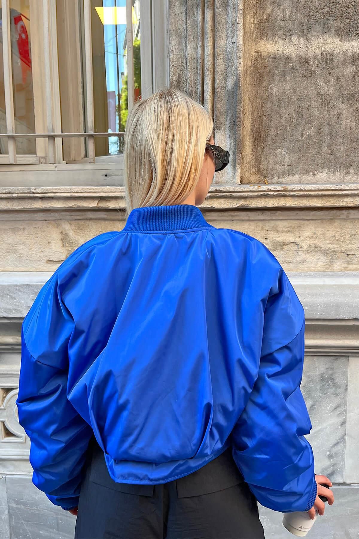 Royal blue bomber jacket womens on sale
