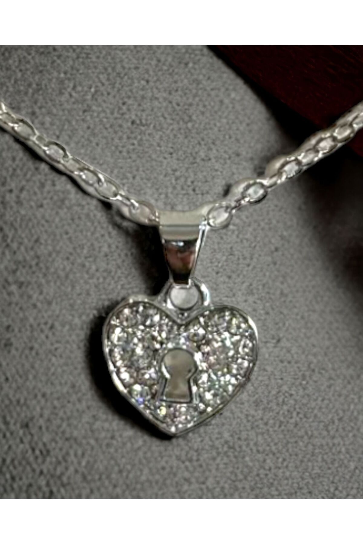 Mixperi-Zircon Stone White Chain Heart Model Necklace Heart Key Pattern Necklace 7