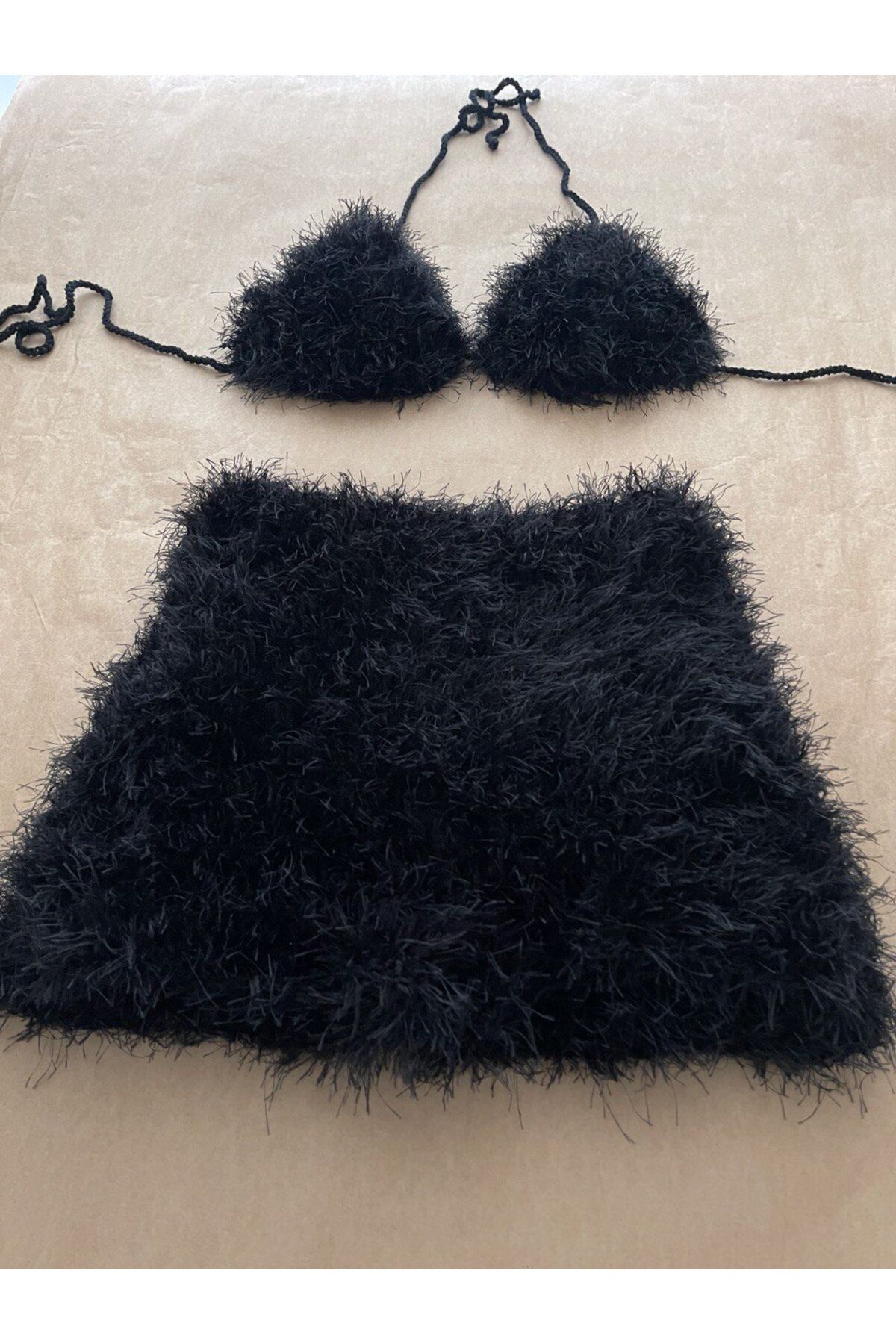 scyllastore-Raven Black Fluffy Rope Custom Design Shorts Top Set 4