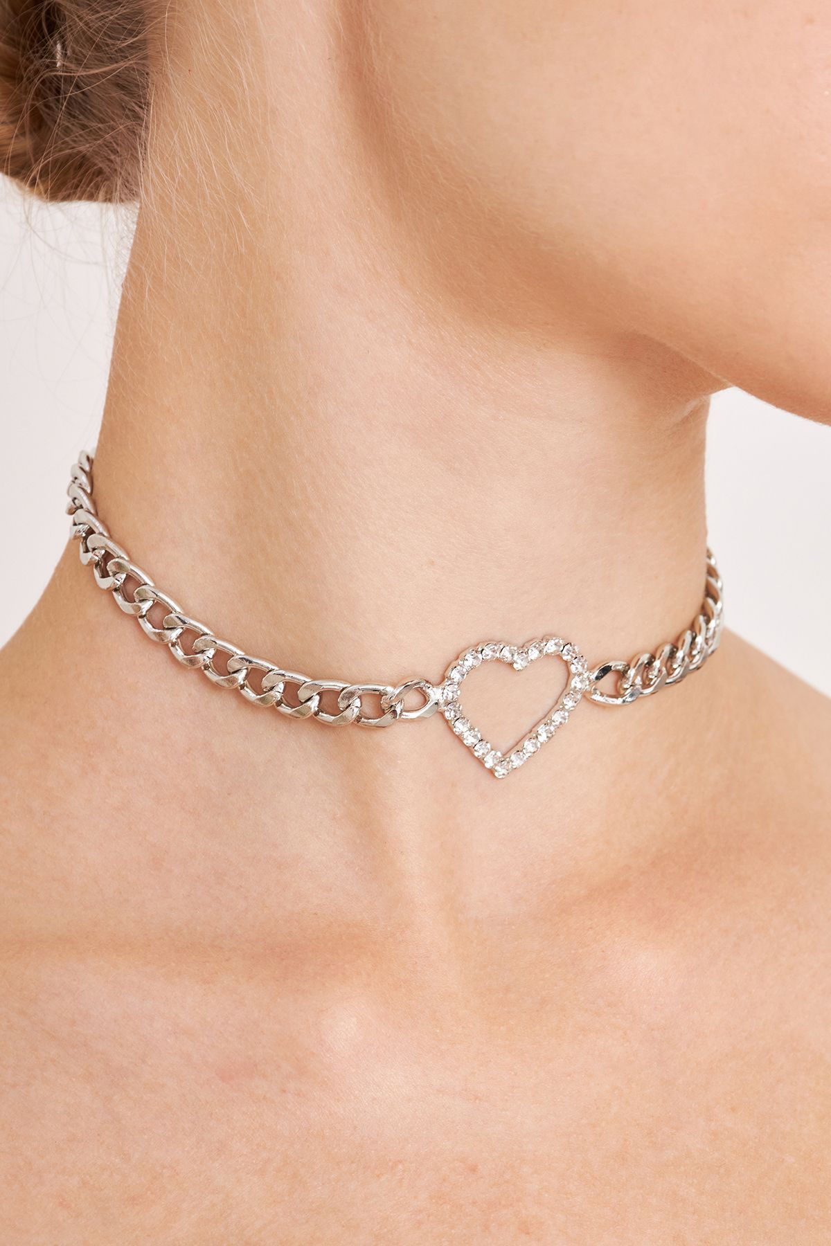 Furtek Aksesuar Women s Thick Chain Heart Model Crystal Zircon