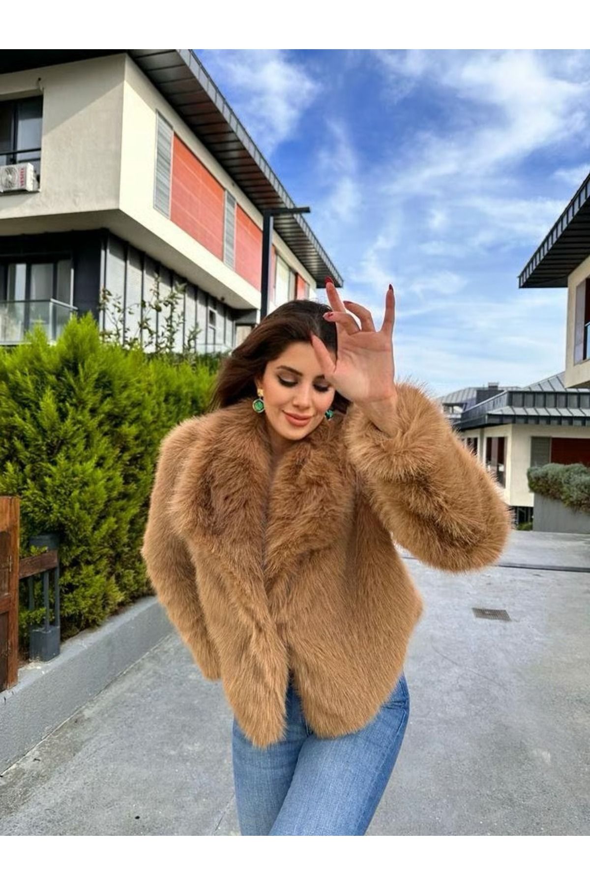 Camel faux hotsell fur jacket
