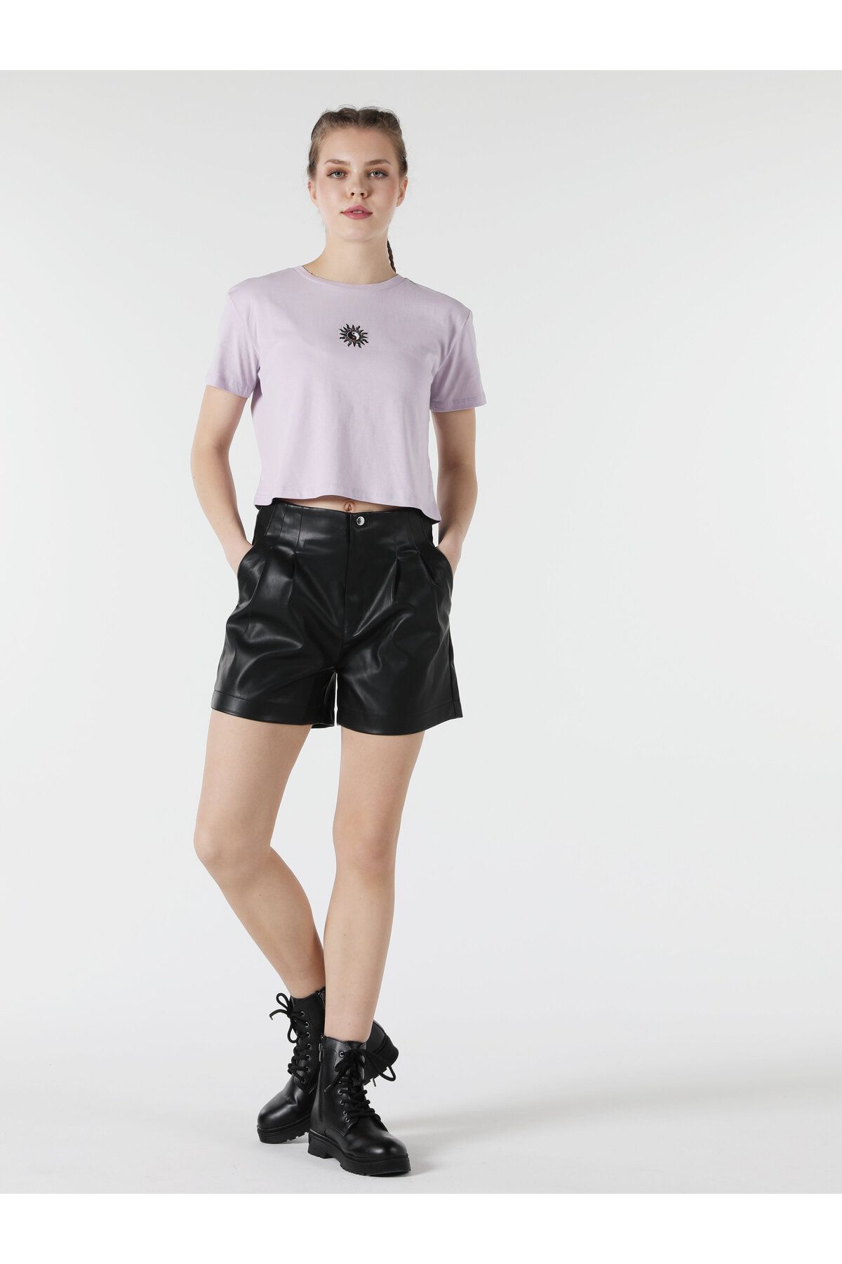 Colin’s تی شرت آستین کوتاه زنانه به رنگ بنفش چاپ شده با یقه ی منظم