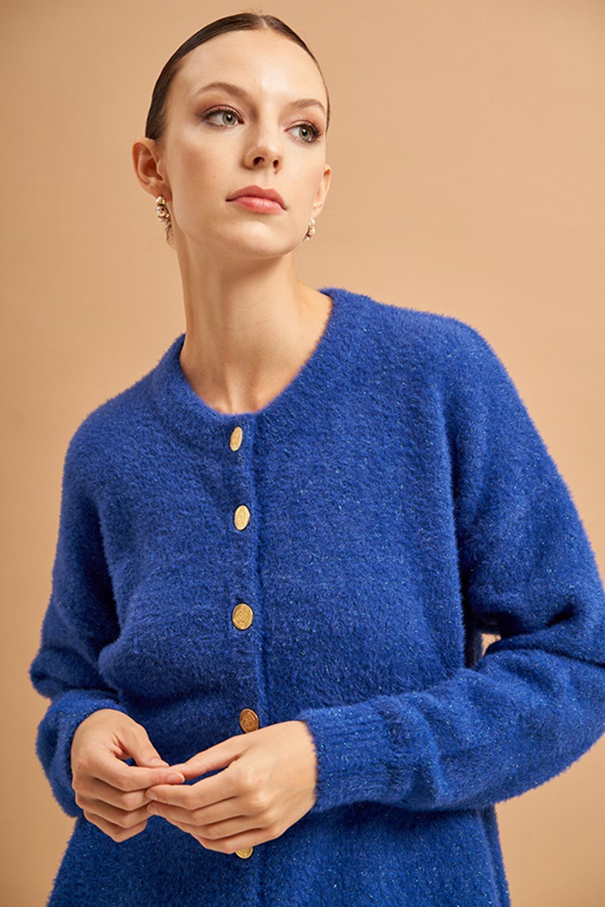 Nuss Glitter Angora Cardigan 205 Saks Trendyol