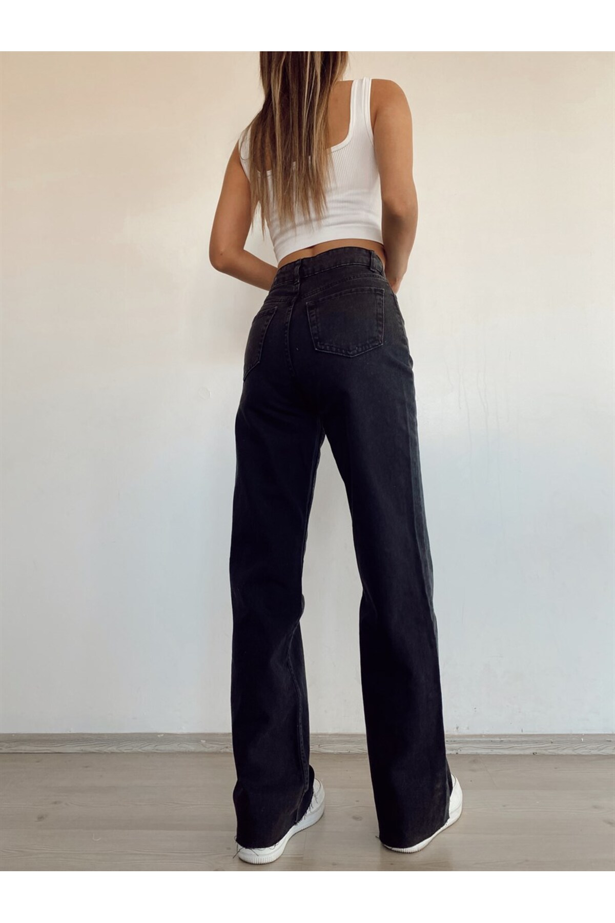 Leon Power Women's Lycra Black High Waist Loose Leg Loose Jans Jeans