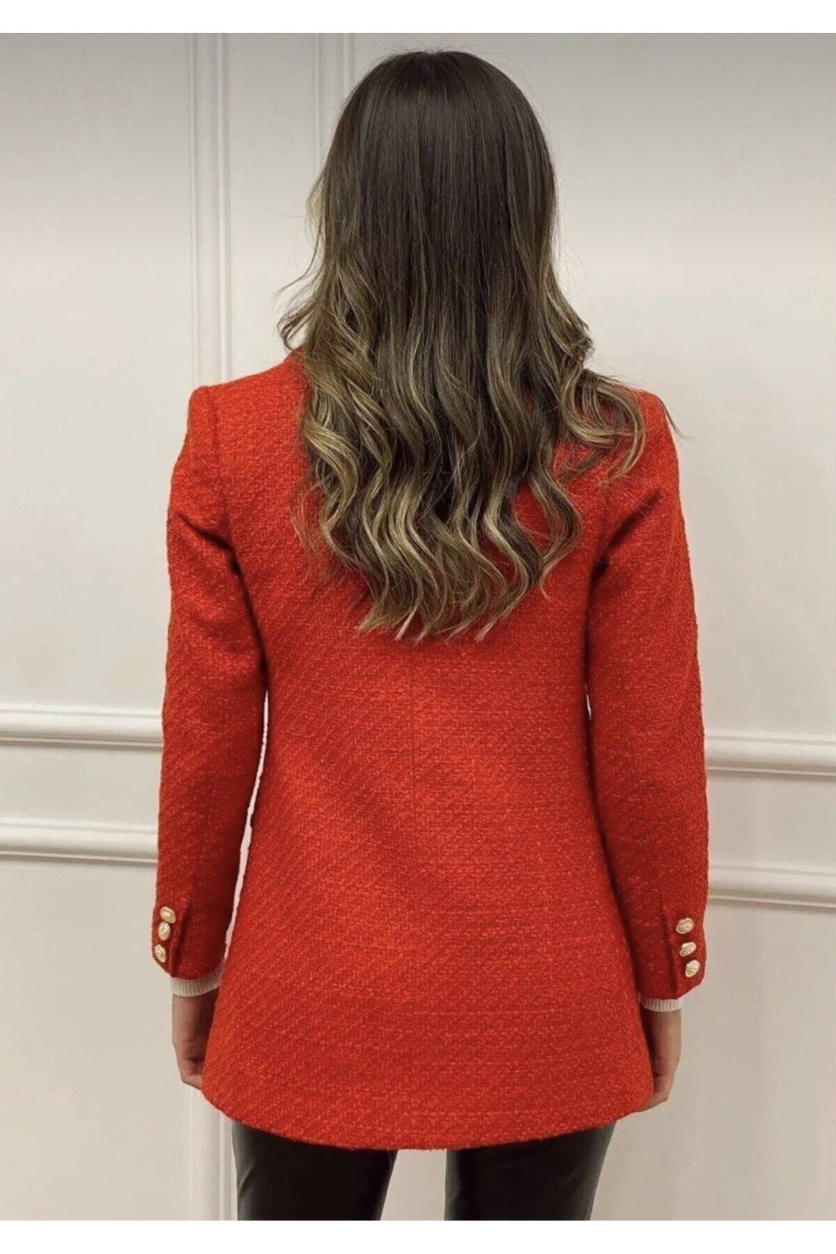 Zara orange tweed best sale blazer