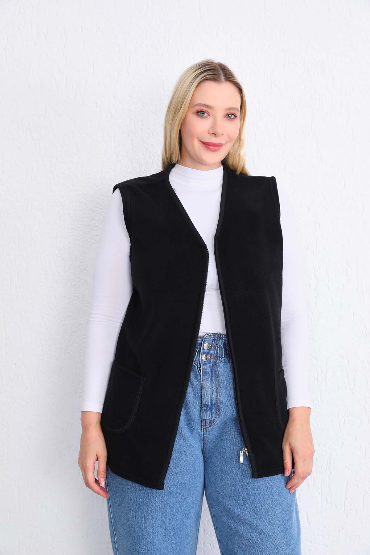 Kardelen Butik Ümraniye  Siyah Yelek Büyük Beden Fermuarlı - Görsel 8