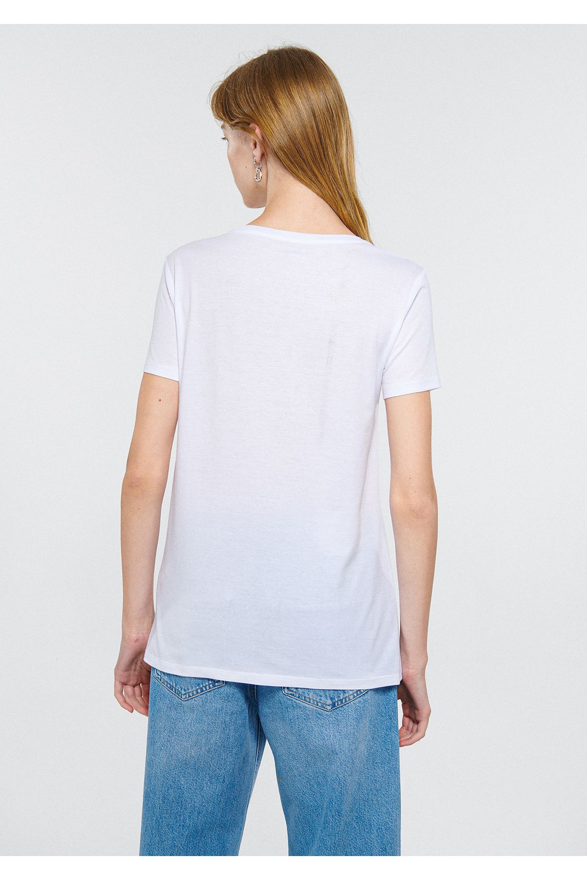Mavi تی شرت سفید چاپ شده شانس با تناسب معمولی / برش 1611297-620