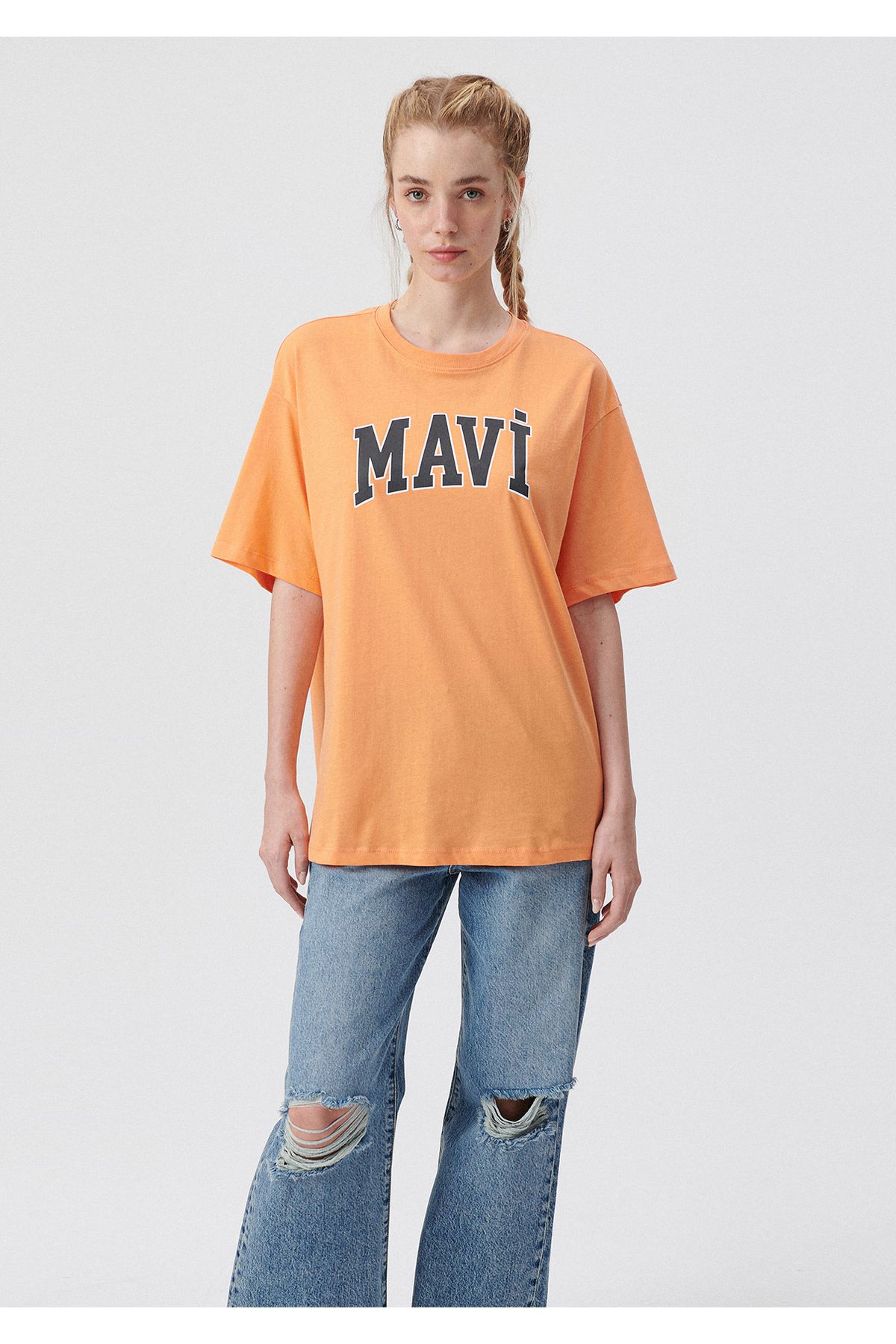 Mavi تی شرت با چاپ لوگو نارنجی سایز بزرگ / برش عریض 1600843-71406