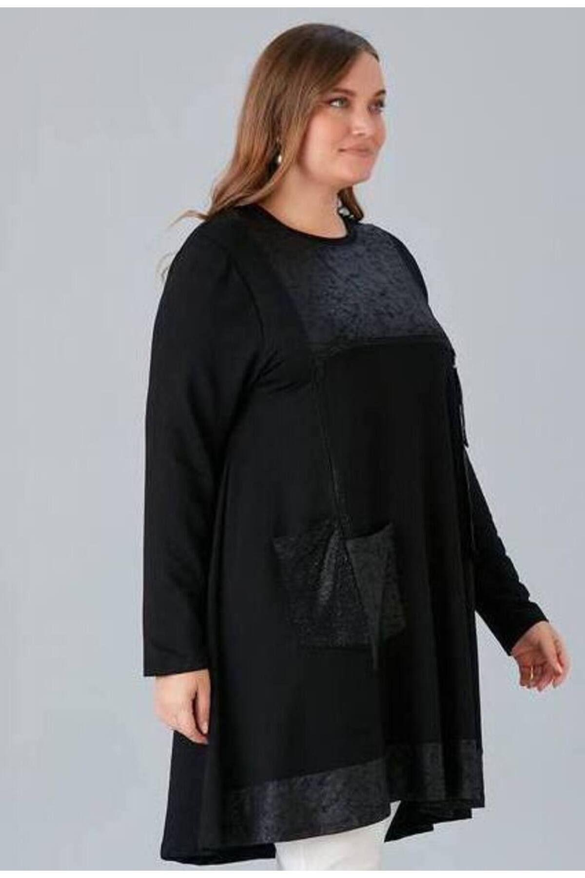 FOR ESRA BIG TREND-Λεπτομέρεια αξεσουάρ με μοτίβο γυναικείου μεγάλου μεγέθους, μπροστινή μονή τσέπη, εύκαμπτο χιτώνα από βισκόζη 4