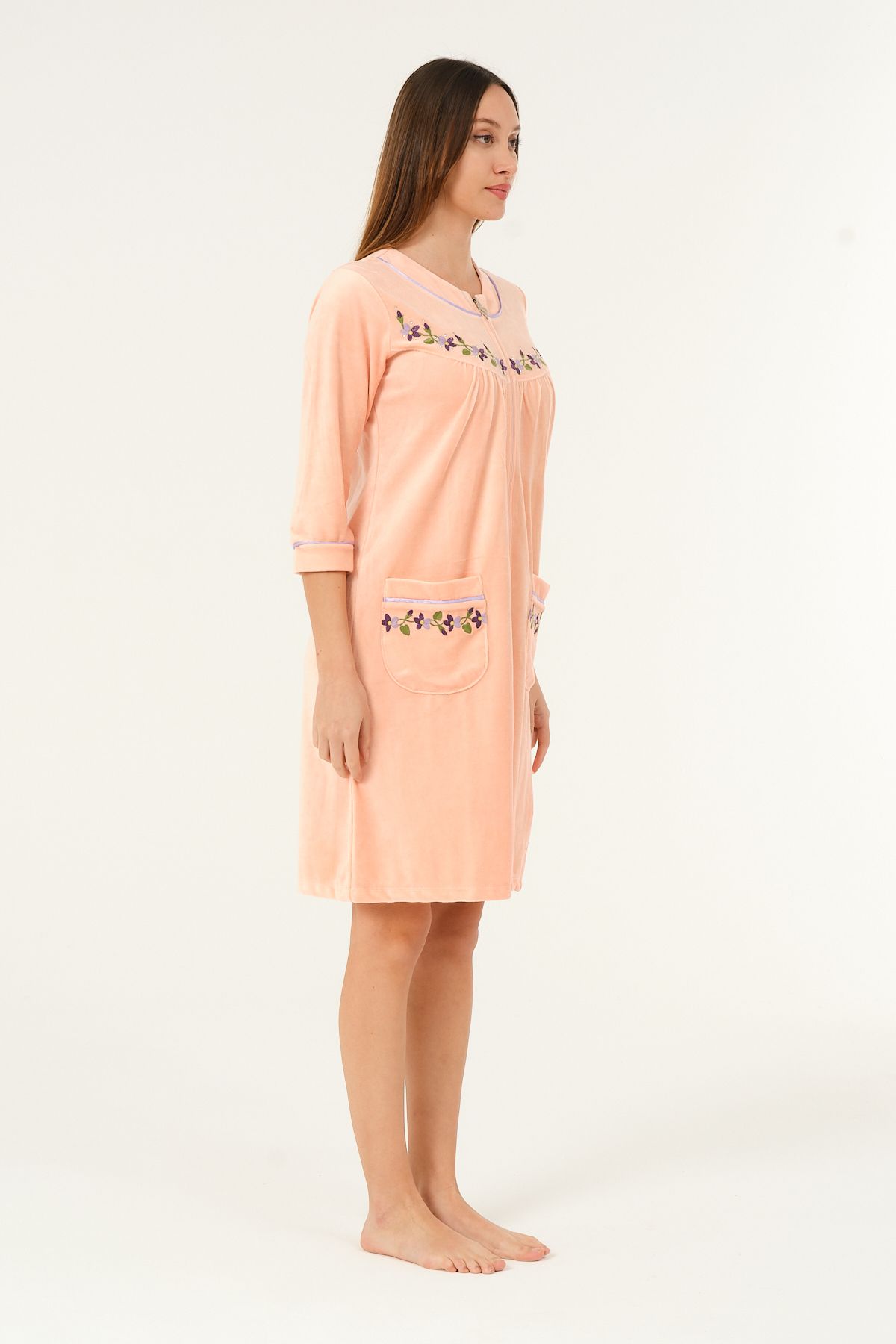 İntensive-Rochie de damă din catifea de bumbac cu fermoar, broderie 2