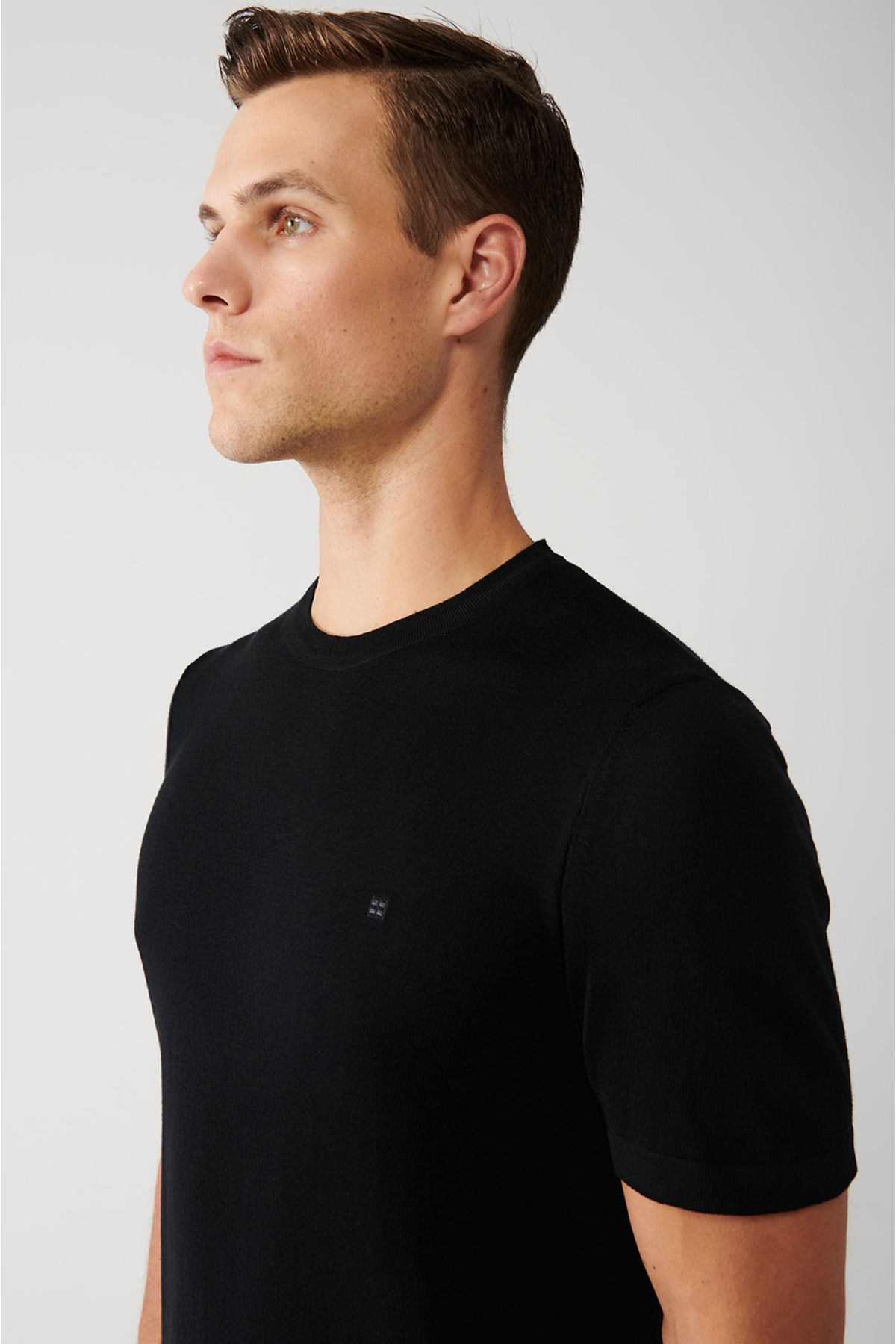 Avva تی شرت بافتنی نازک یقه مشکی مردانه با تناسب استاندارد برش معمولی E005011