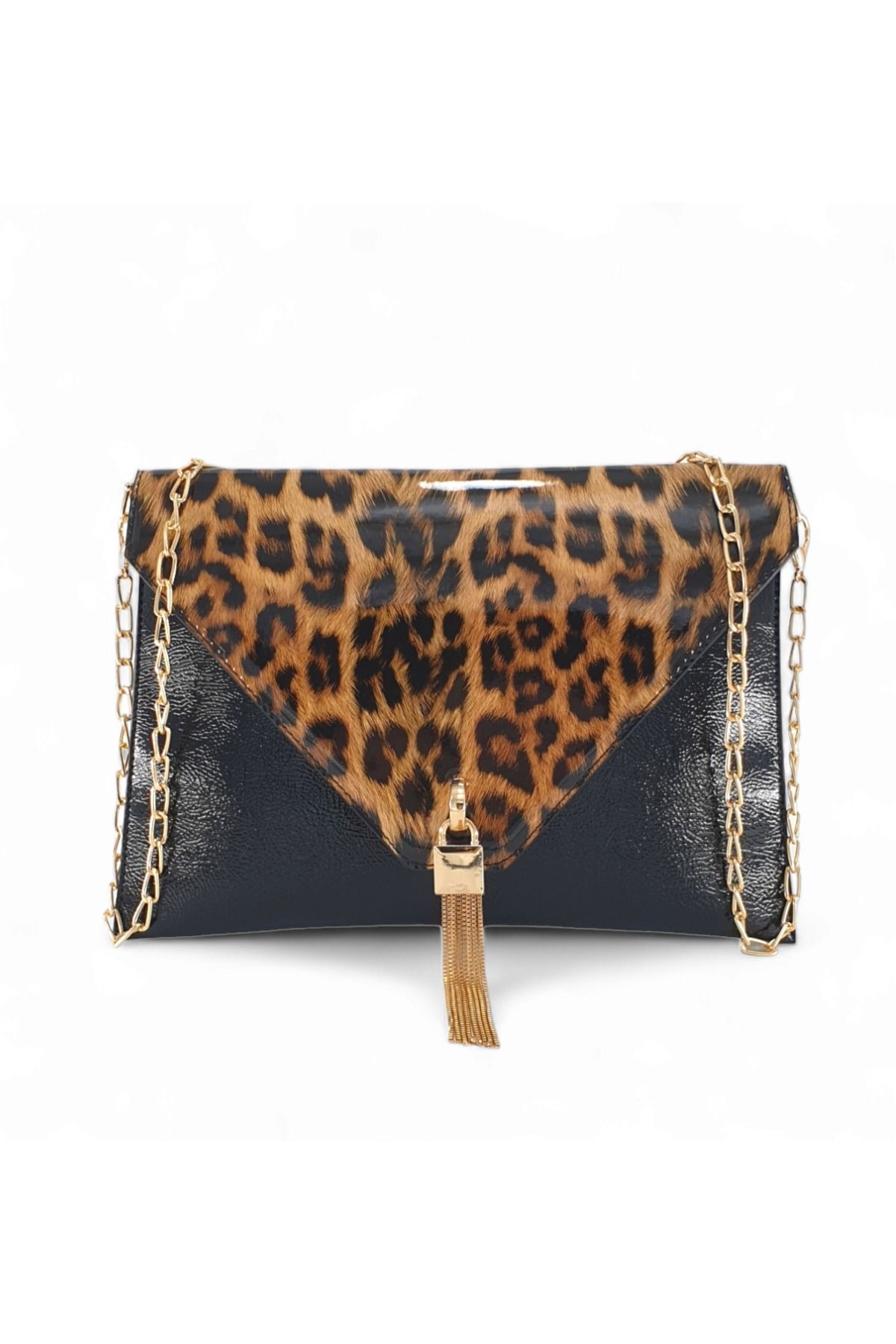 Leopard print patent clutch bag sales