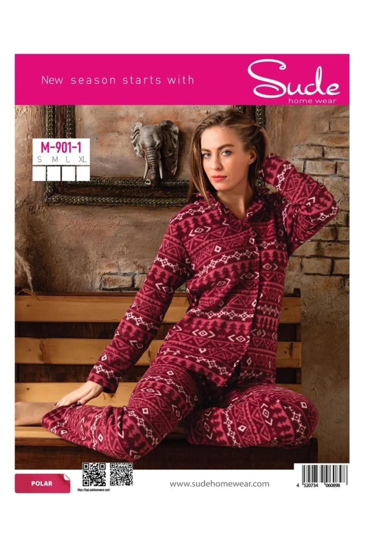 Sude Women's Shirt Collar Fleece Pajama Set M901 - 1 Piece - Trendyol