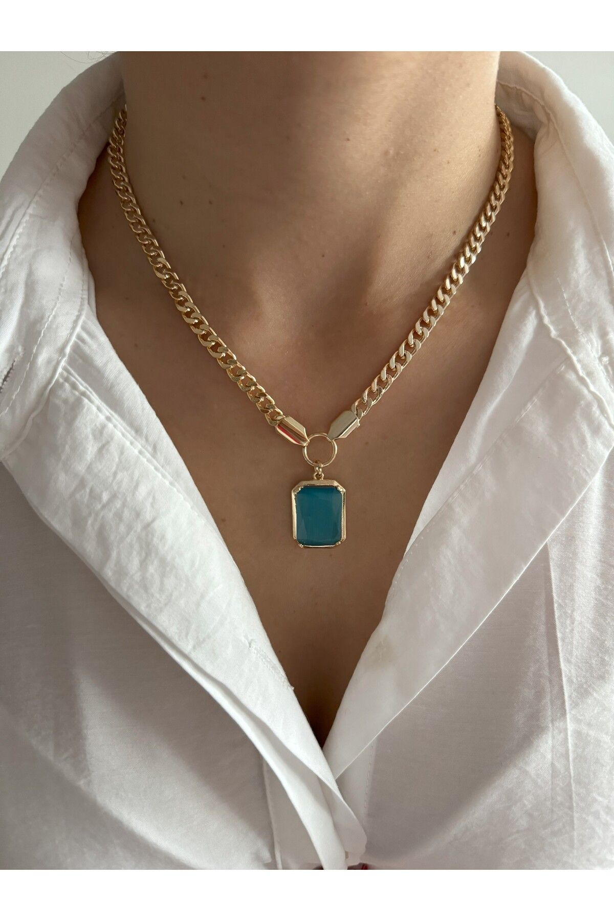 Gold blue shop stone necklace
