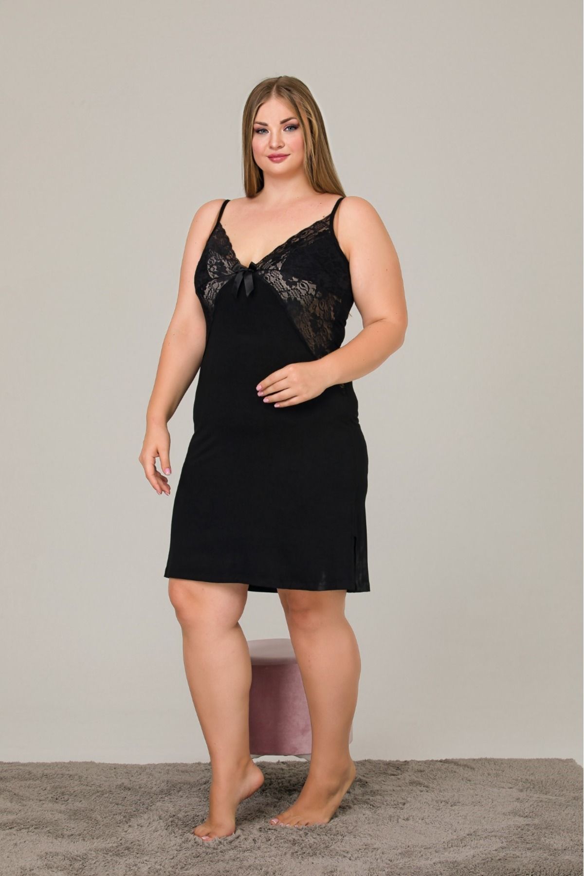 Long black nightgown plus size sale