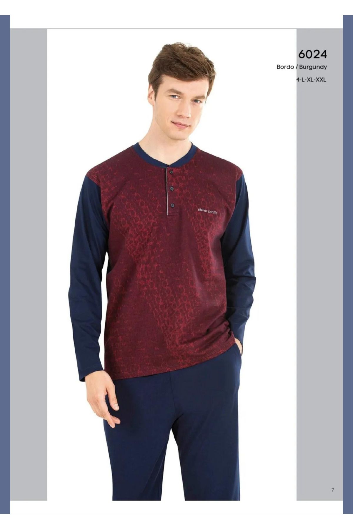 ست پیژامه قرمز مردانه لباس خواب ژاکارد YS6024 Pierre Cardin