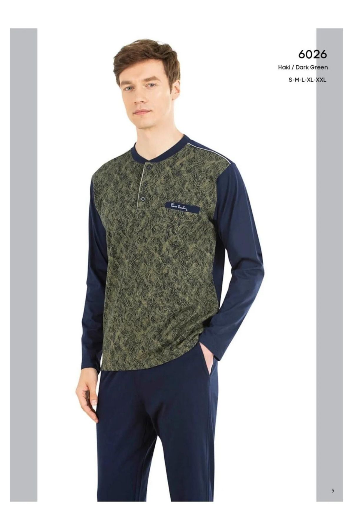 ست پیژامه سبز مردانه لباس خواب ژاکارد 6026 Pierre Cardin