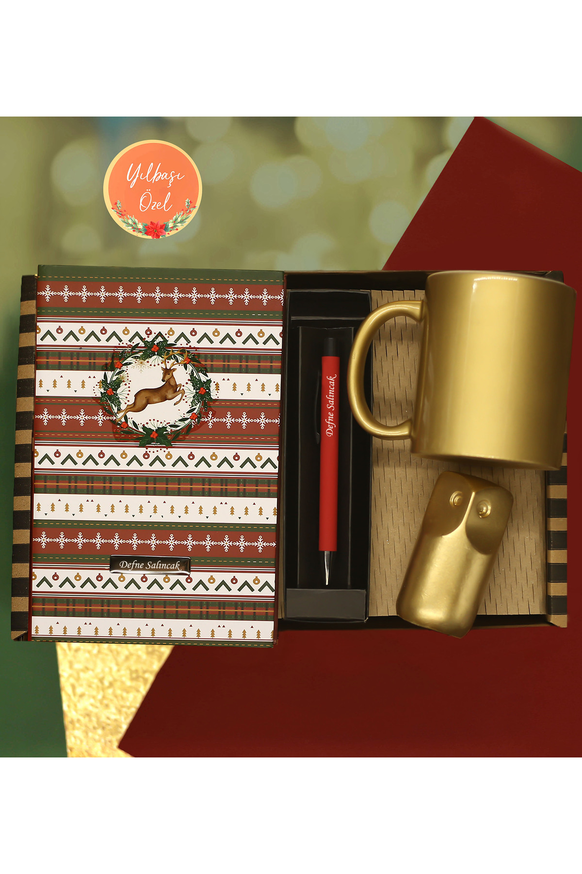 NEW YEAR'S SPECIAL Personalized New Year's Themed Notebook & Pen & Mug & Decorative Owl Gift Set