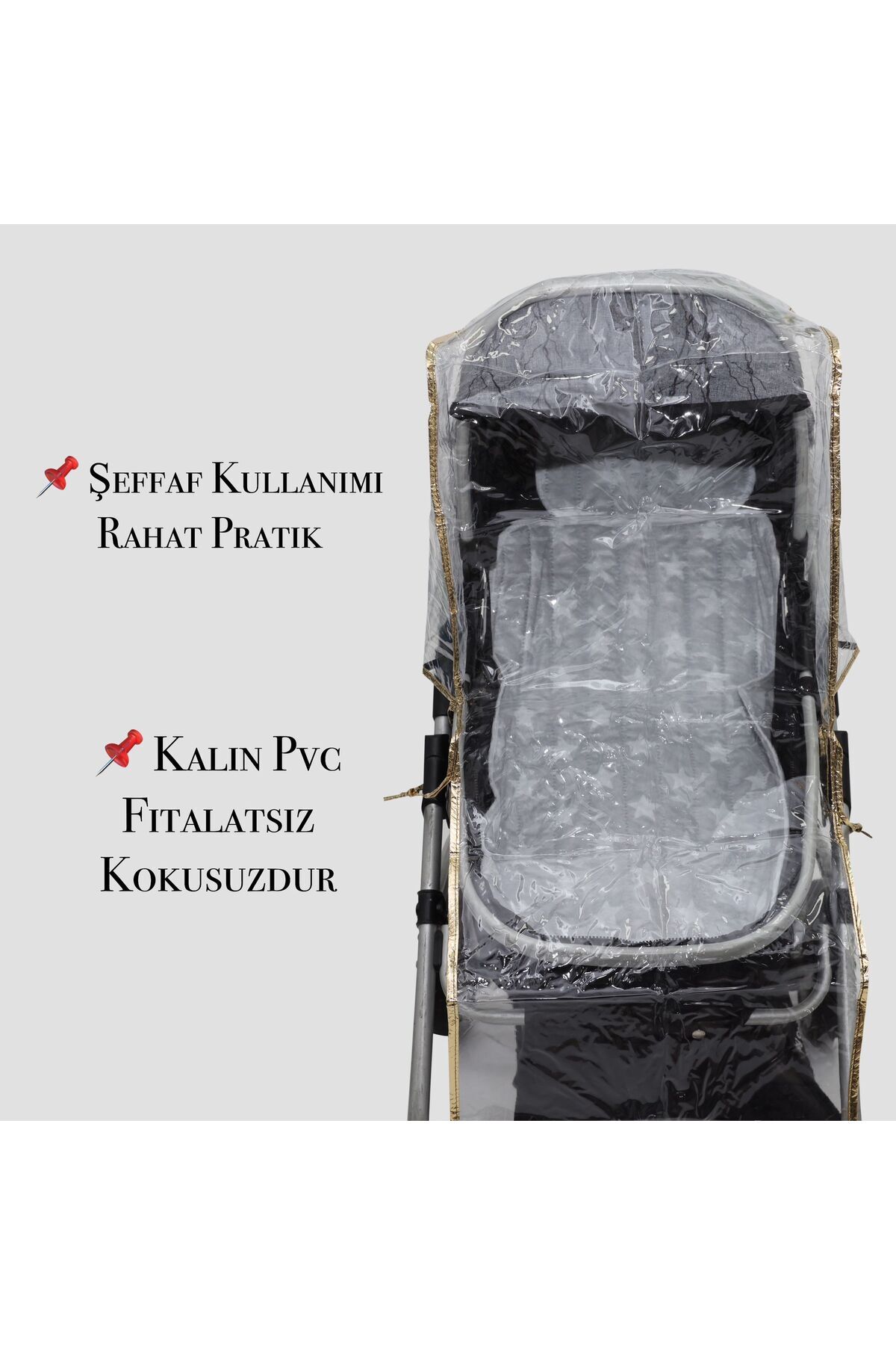 MorBebe Gold Puset Bebek Arabası Yağmurluğu fotoğrafı 2 (önizleme)