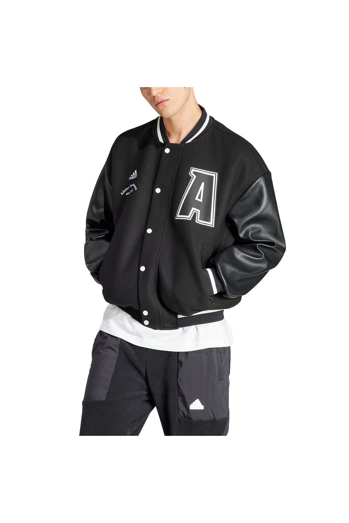 Adidas jacket black white clearance