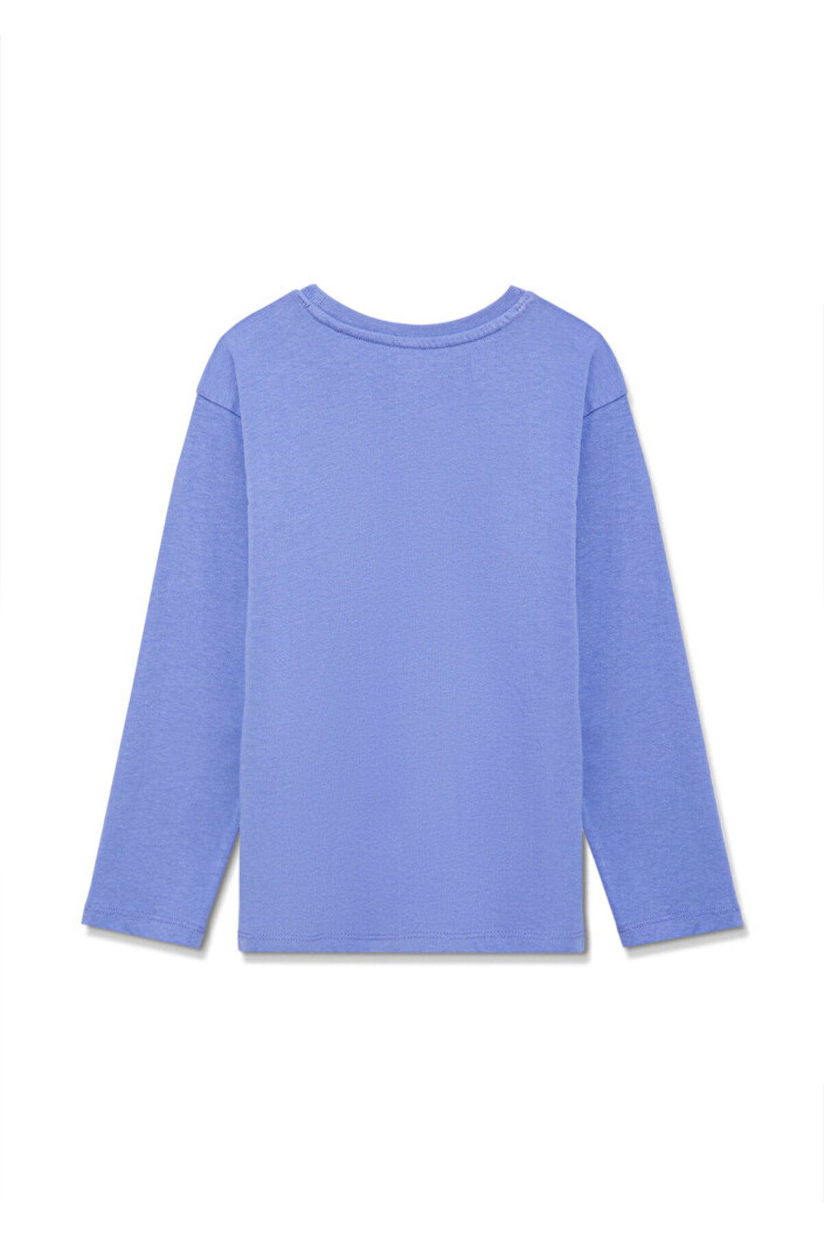 Mavi تی شرت آستین بلند یاسی چاپ شده با طرح معمولی / برش 7610120-70558