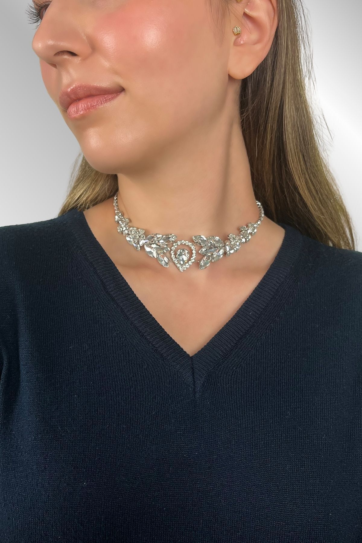 Furtek Aksesuar Women s Riflesso Model Crystal Zircon Stone Silver