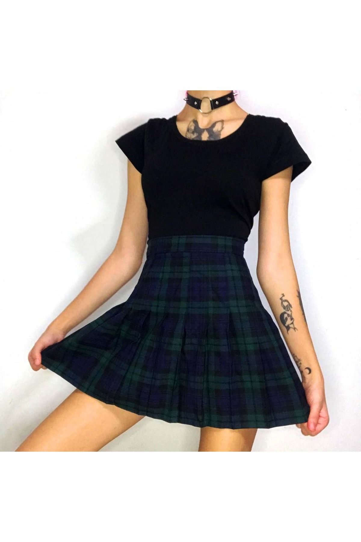 Dark green plaid skirt shop