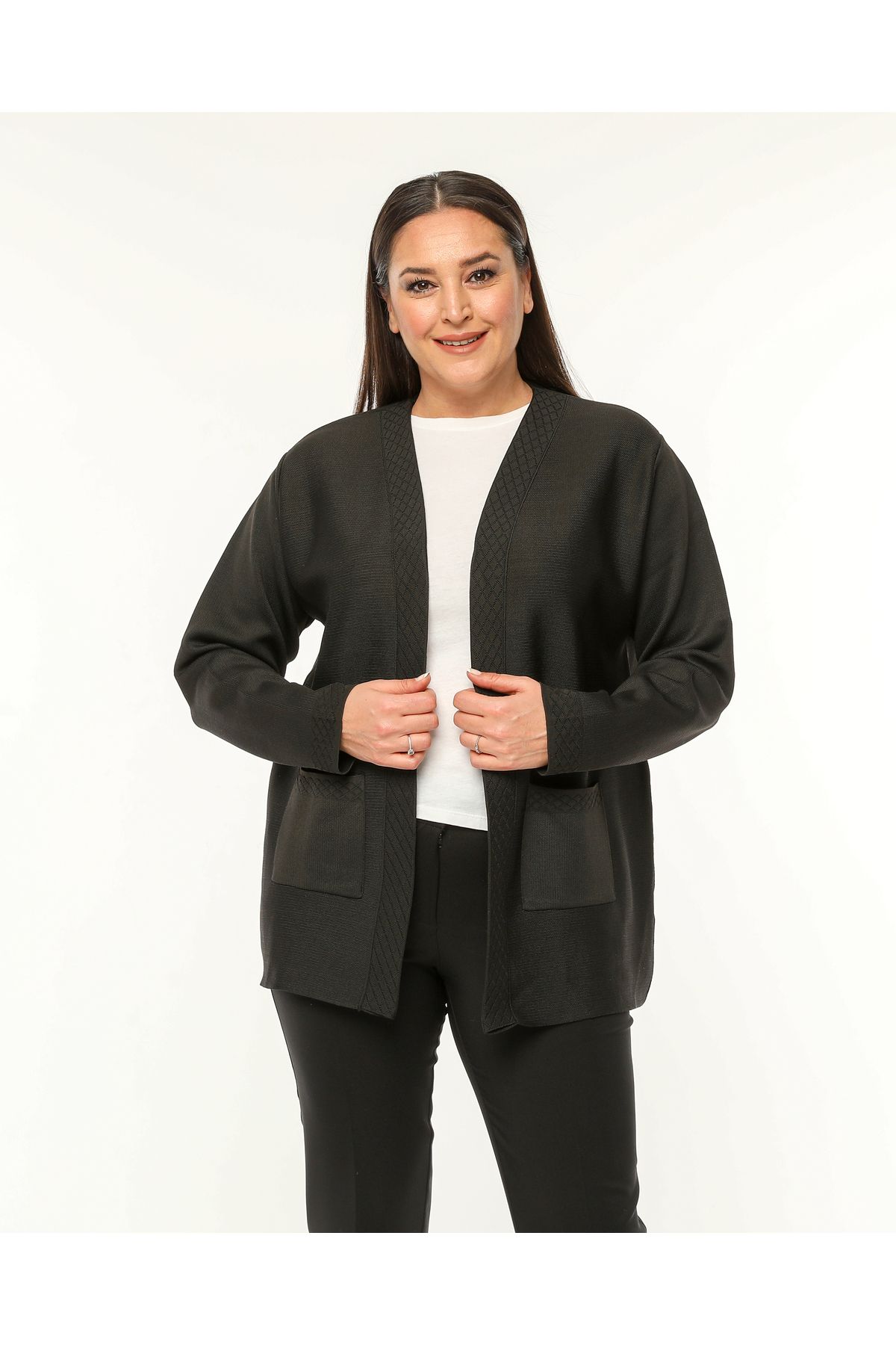 Elvin Knitwear Plus Size Mother Women s Thick Black Cardigan