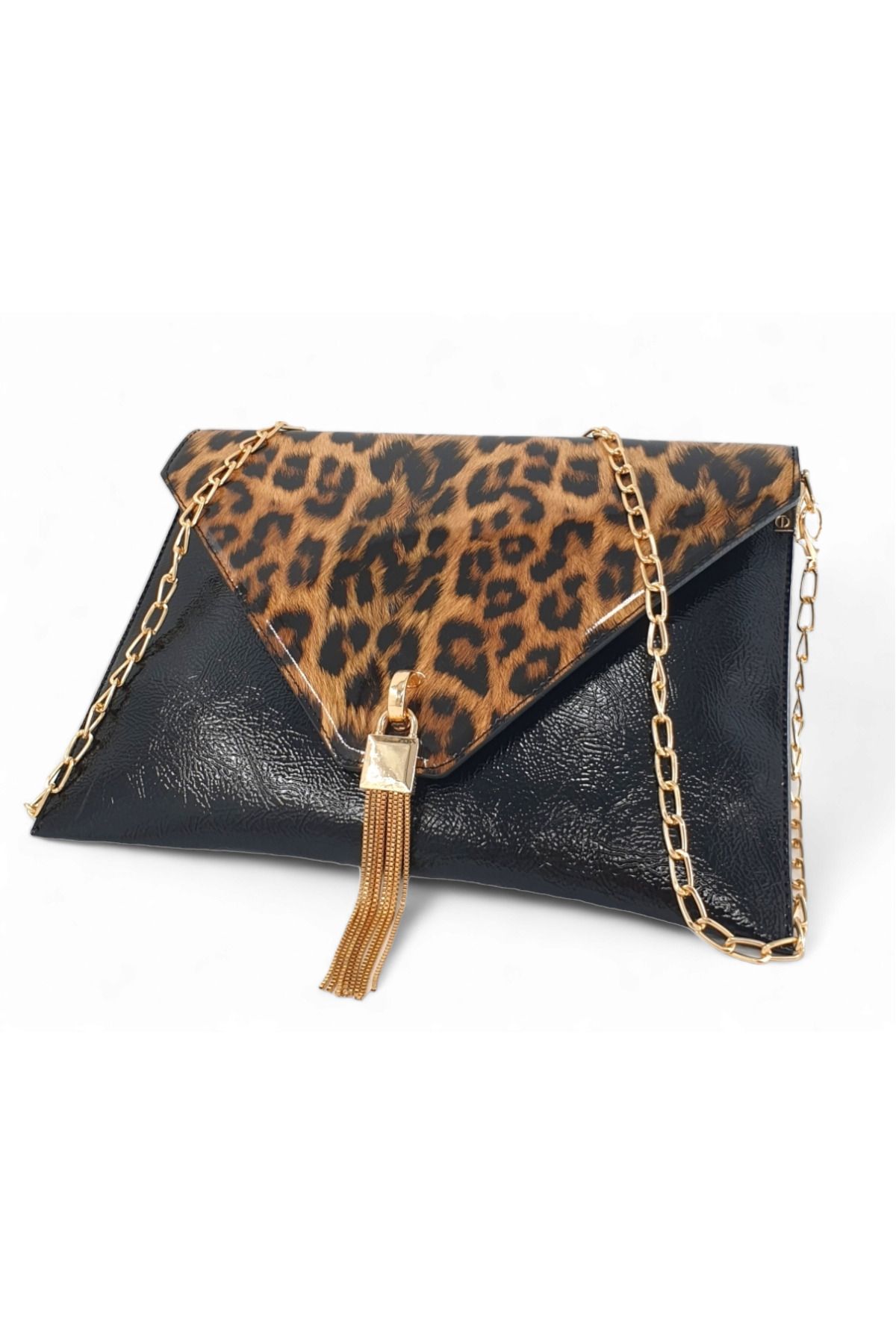 Evident Patent Leather Leopard Pattern Chain Strap Women s Clutch